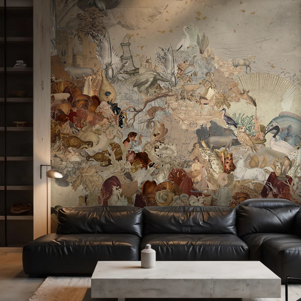 Non-woven wallpaper with an animal motif KINGDOM OF ALL CREATURES SEPIA beige with bronze