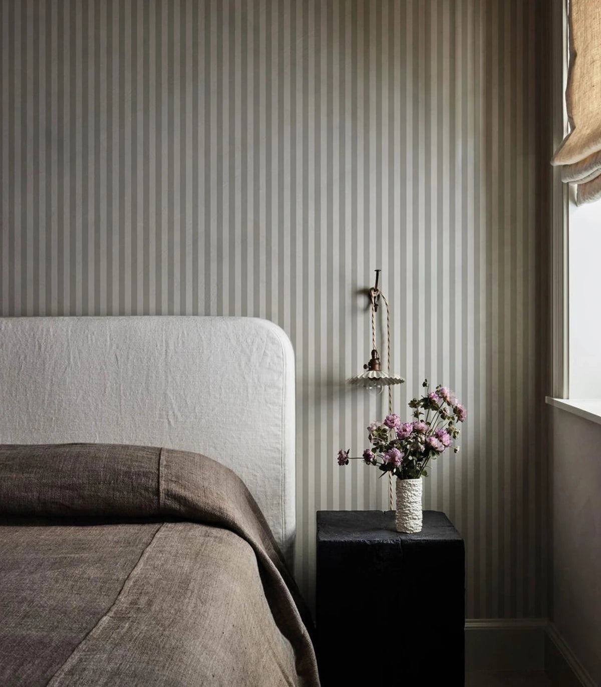 Geometric Pattern Wallpaper in Stripes STRIPE MEADOW MIST Light Green with Gray