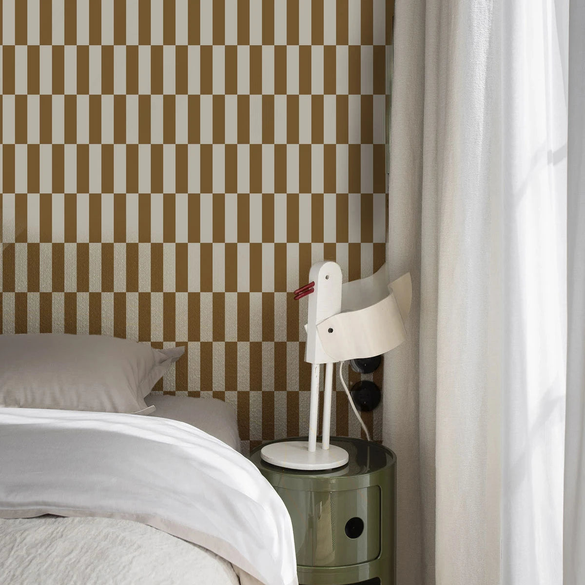 Non-woven wallpaper with geometric pattern TETRIS STRIPE brown
