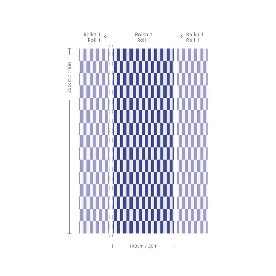 Non-woven wallpaper with geometric pattern TETRIS STRIPE cobalt blue