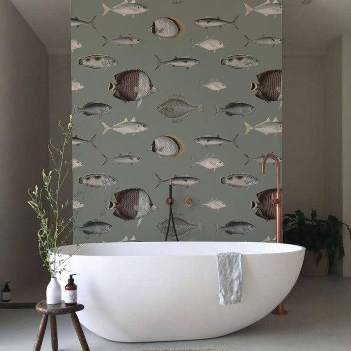 Tapeta UNDER THE SEA retro zielony Wallcolors Eye on Design