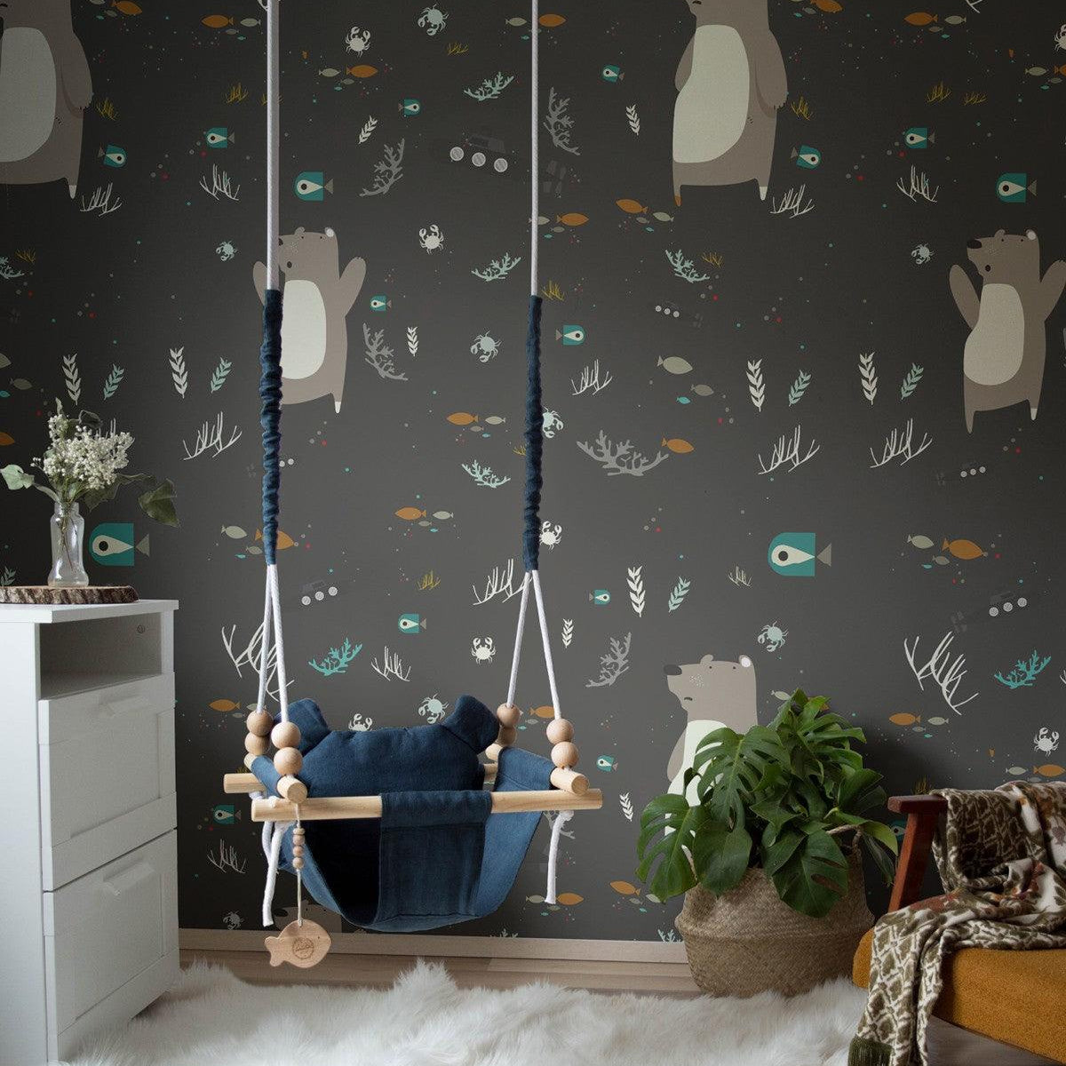 Tapeta UNDERWATER BEAR BLACK Wallcolors Eye on Design