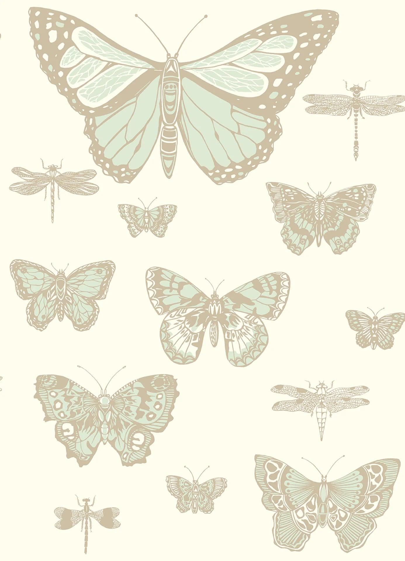 Tapeta WHIMSICAL - Butterflies & Dragonflies zielony na kremie Cole & Son Eye on Design