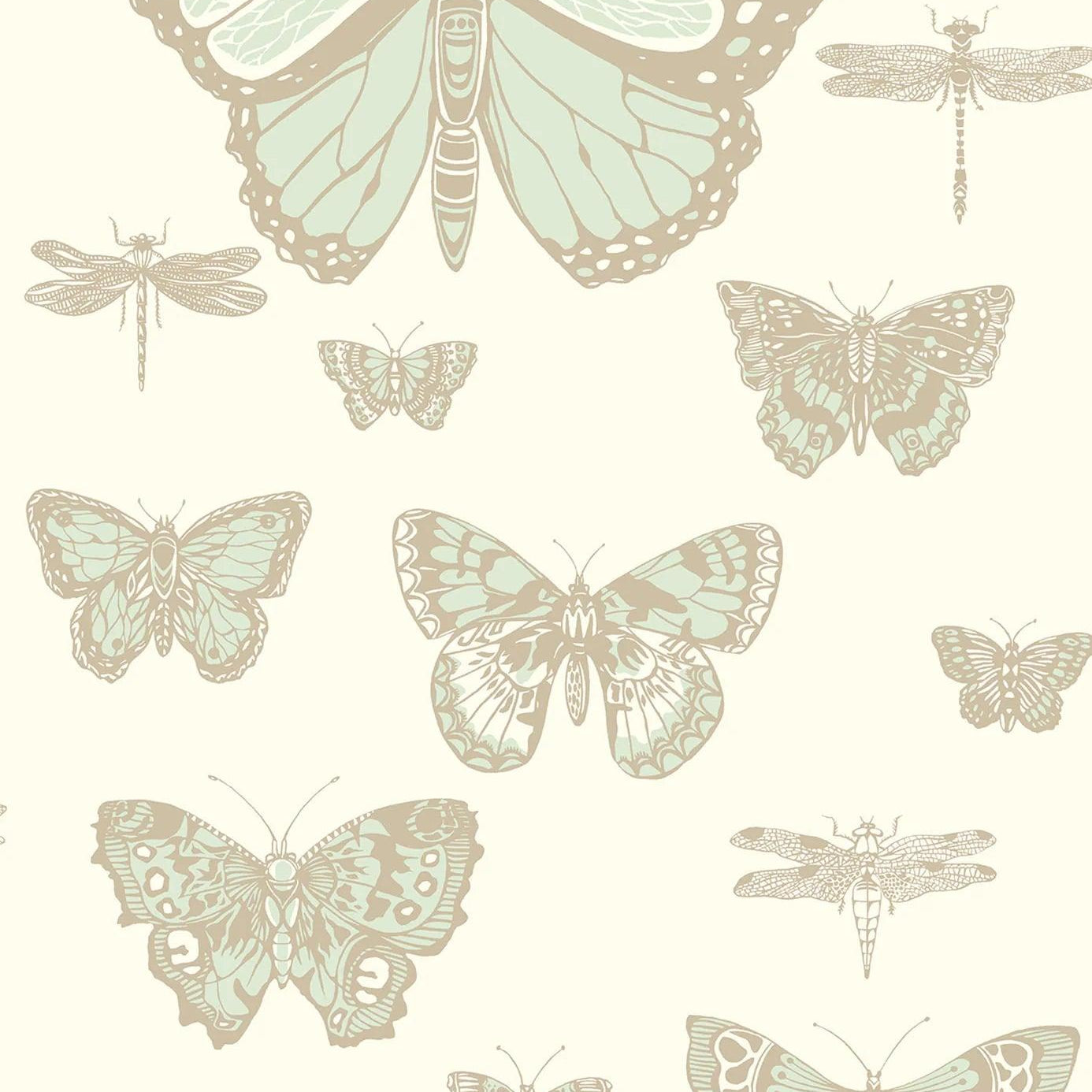 Tapeta WHIMSICAL - Butterflies & Dragonflies zielony na kremie Cole & Son Eye on Design