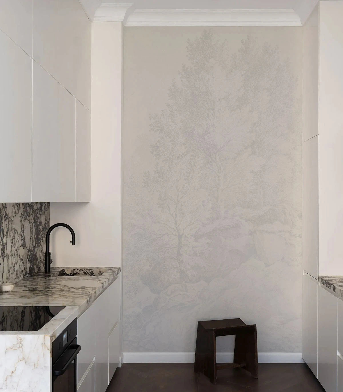 Wallpaper with a Landscape of Trees WHISPERING TREES BLUE