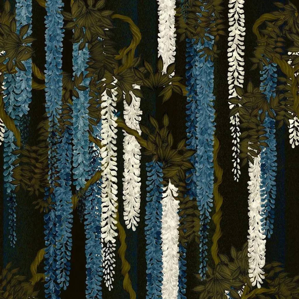 Tapeta WISTERIA ALBA RUISSEAU czarny z niebieskim Christian Lacroix Eye on Design