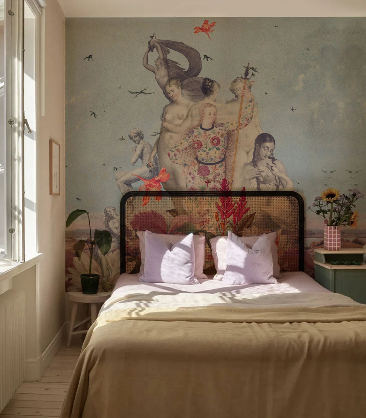 Tapete mit künstlerischer Landschaft FRAUEN TAG blau