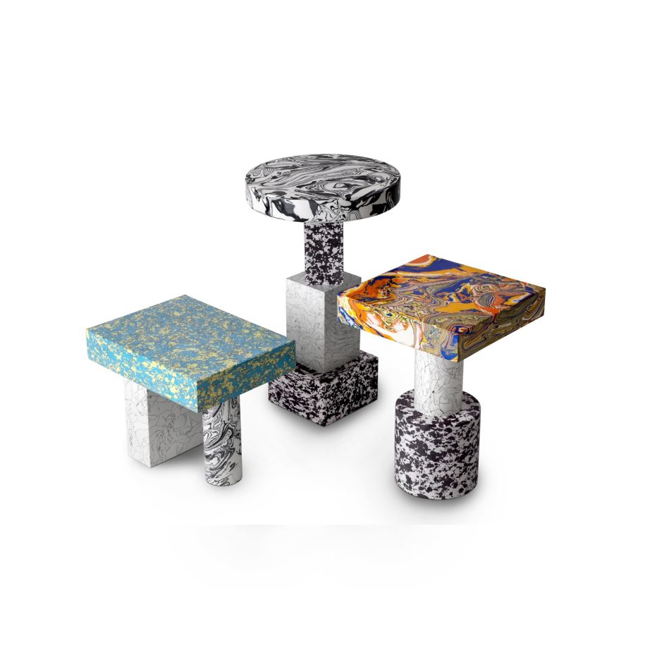 Side table swirl amber marble