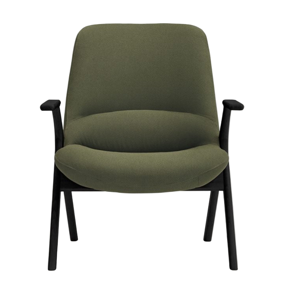 DINS Armchair in Dark Green with Black Wooden Base