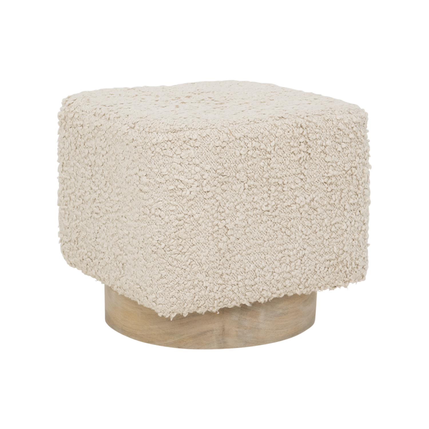 KAURA Baumwoll-Pouf mit Holzsockel