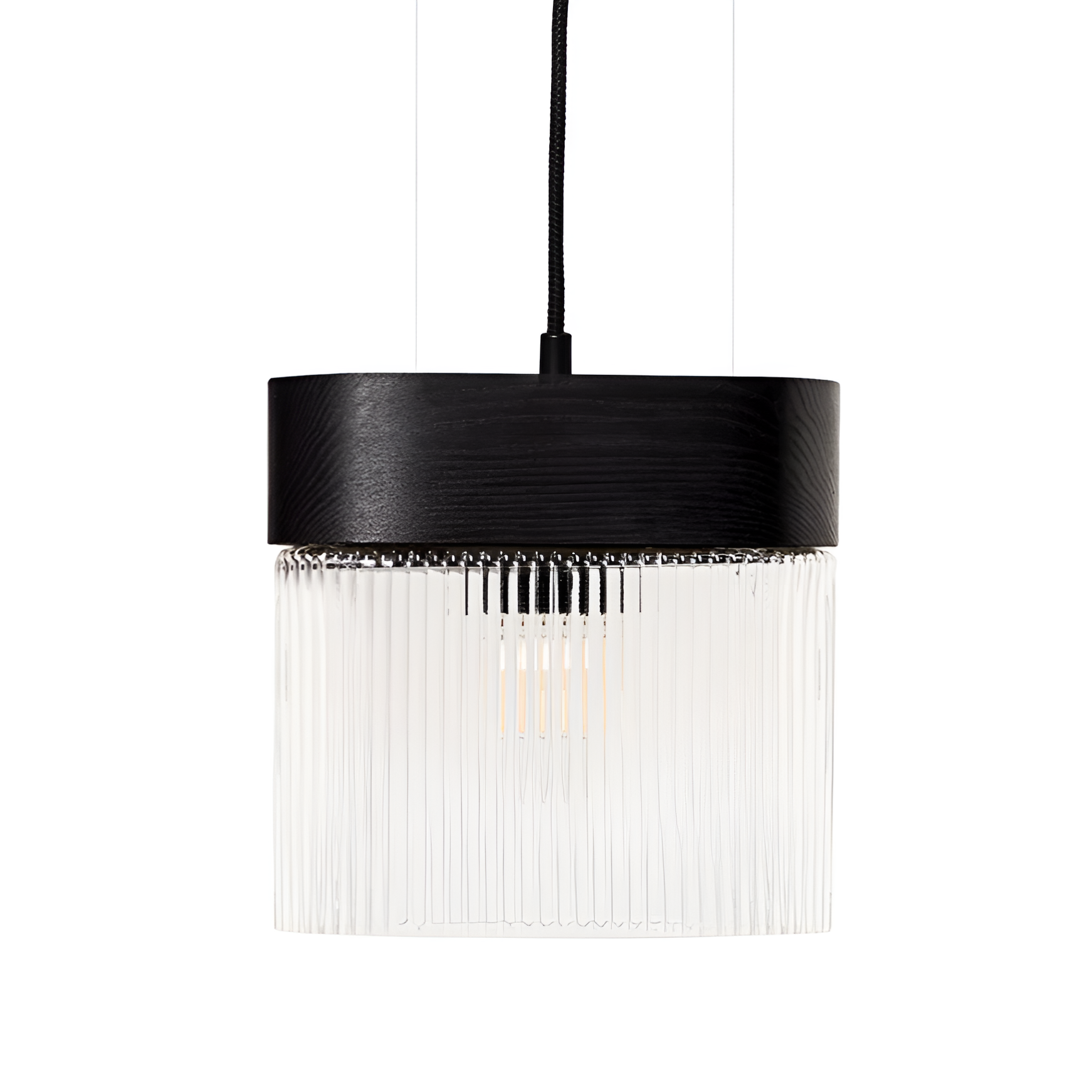 FLUMINA Pendelleuchte, geriffeltes Glas und schwarzes Eschenholz