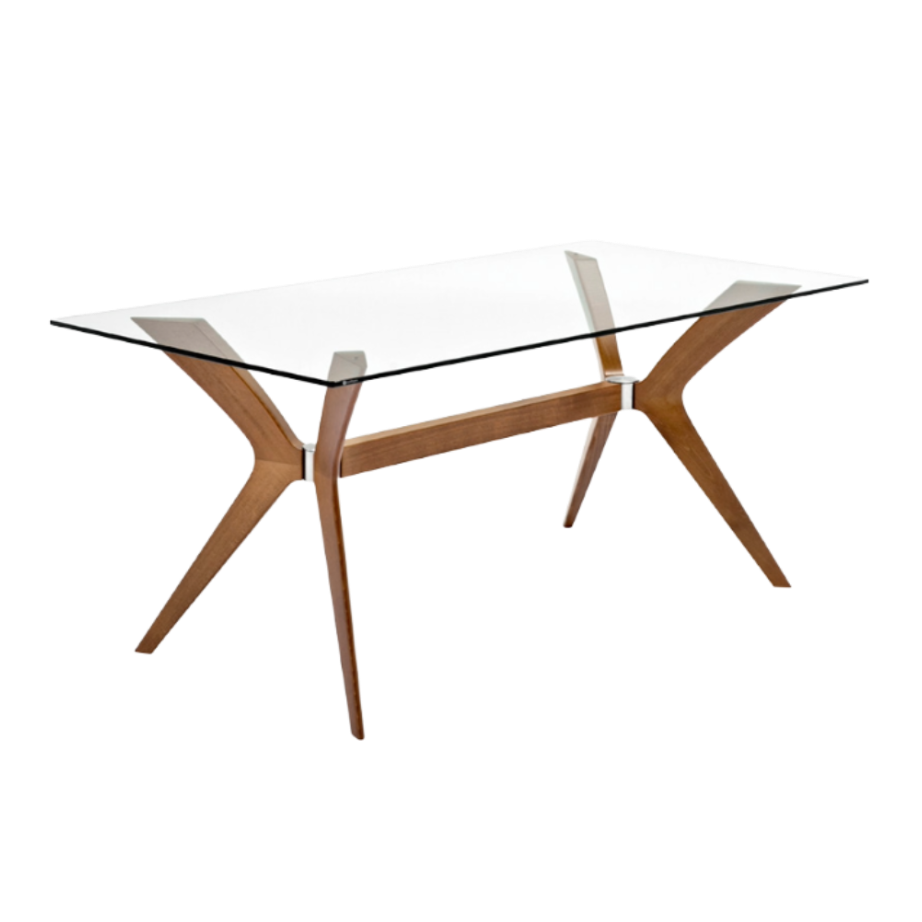 Tisch TOKYO mit Glasplatte und Nussbaumfuß