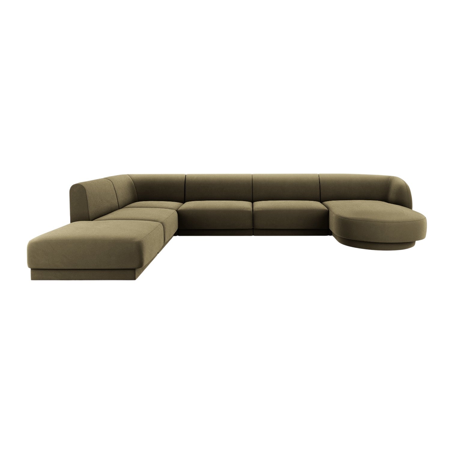 Velvet corner sofa for 6 people in left-facing U shape MILEY green