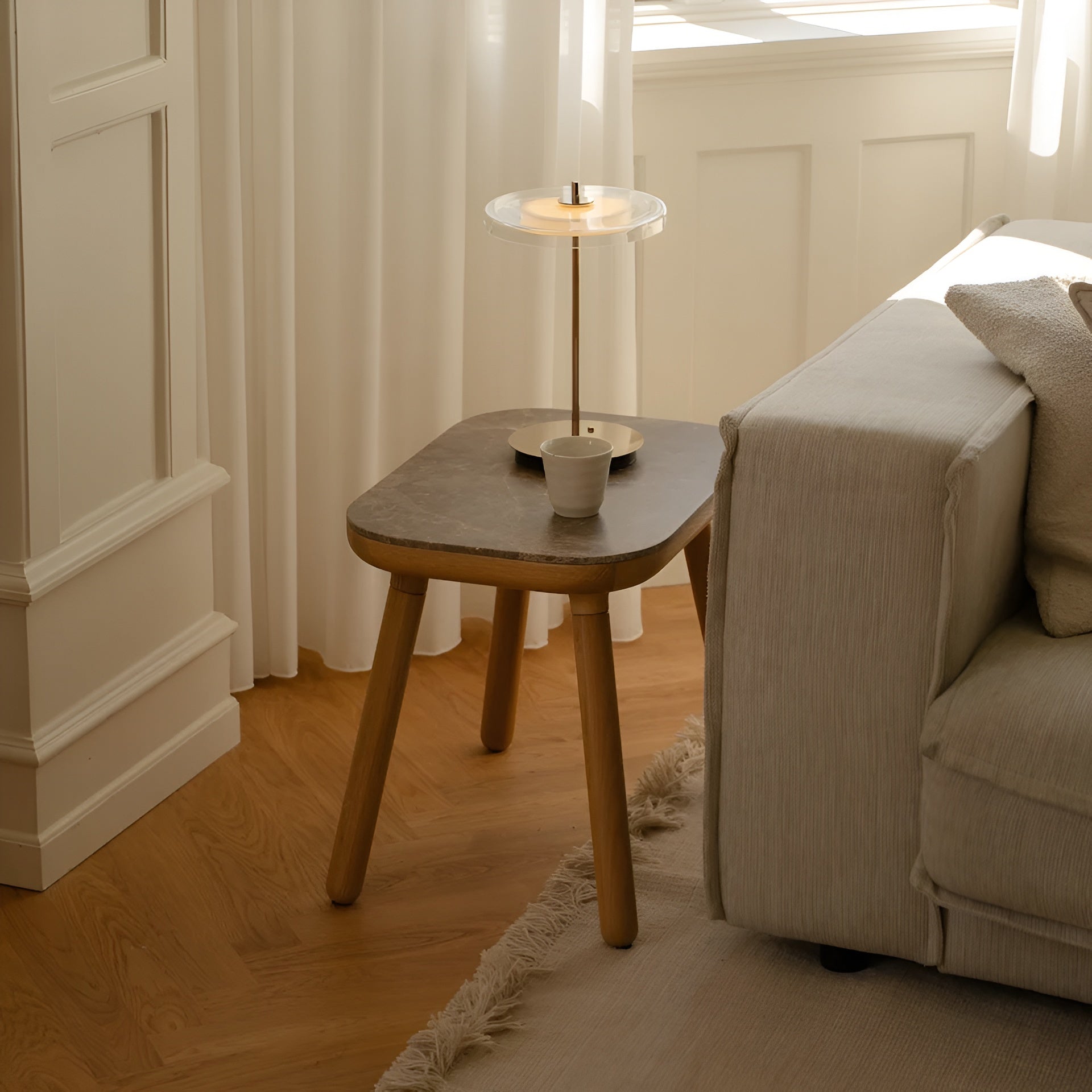 Portable lamp ASTERIA GLASS MOVE transparent with a golden base