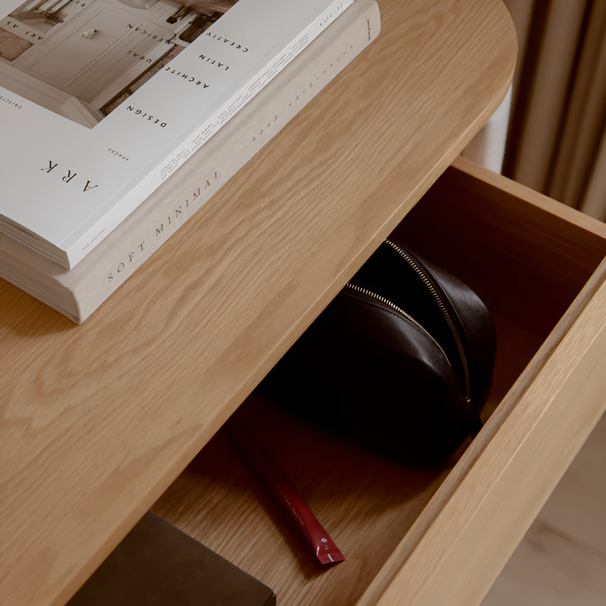 TREASURES cabinet in caramel with an oak base