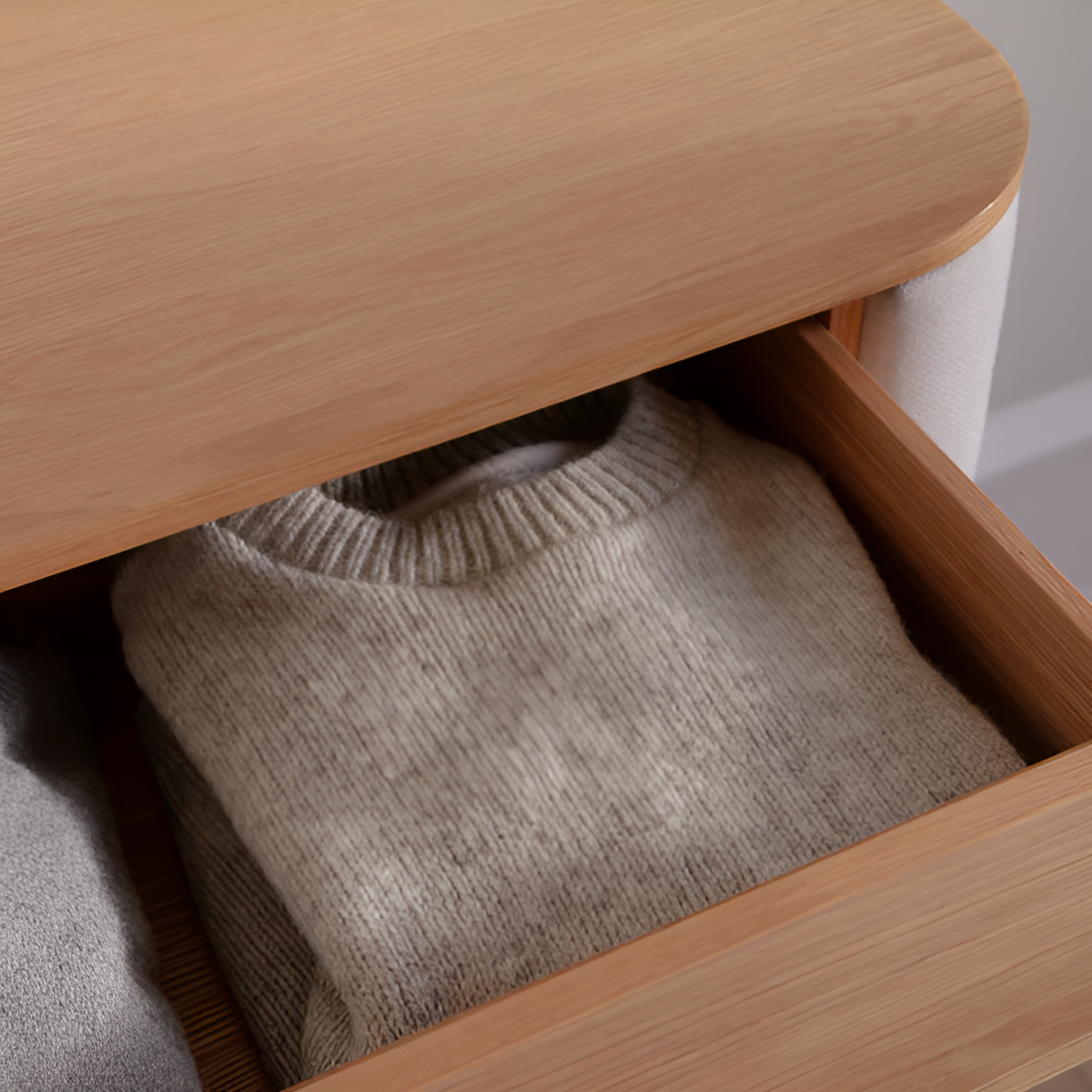 TREASURES cabinet in caramel with an oak base