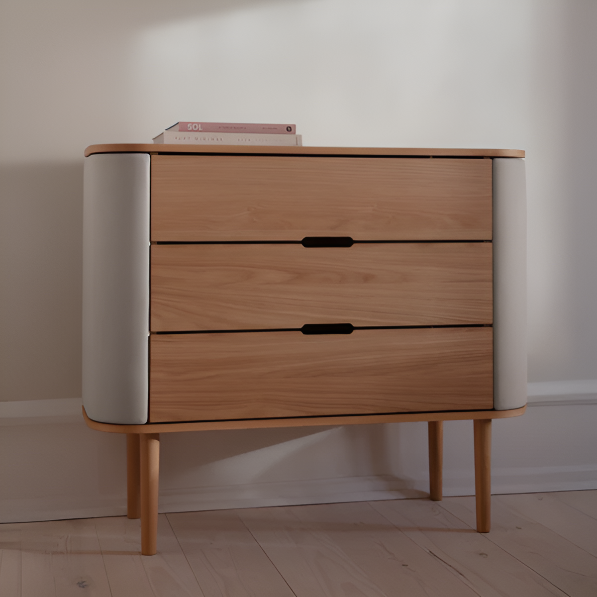 Schrank TREASURES sandfarben mit Eichenbasis