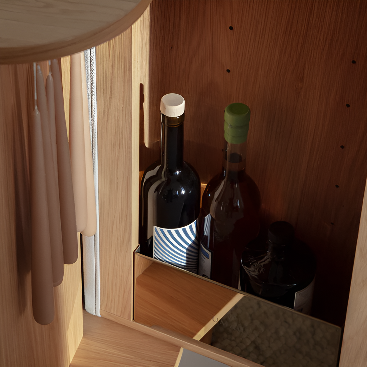 TREASURES cabinet in caramel with an oak base