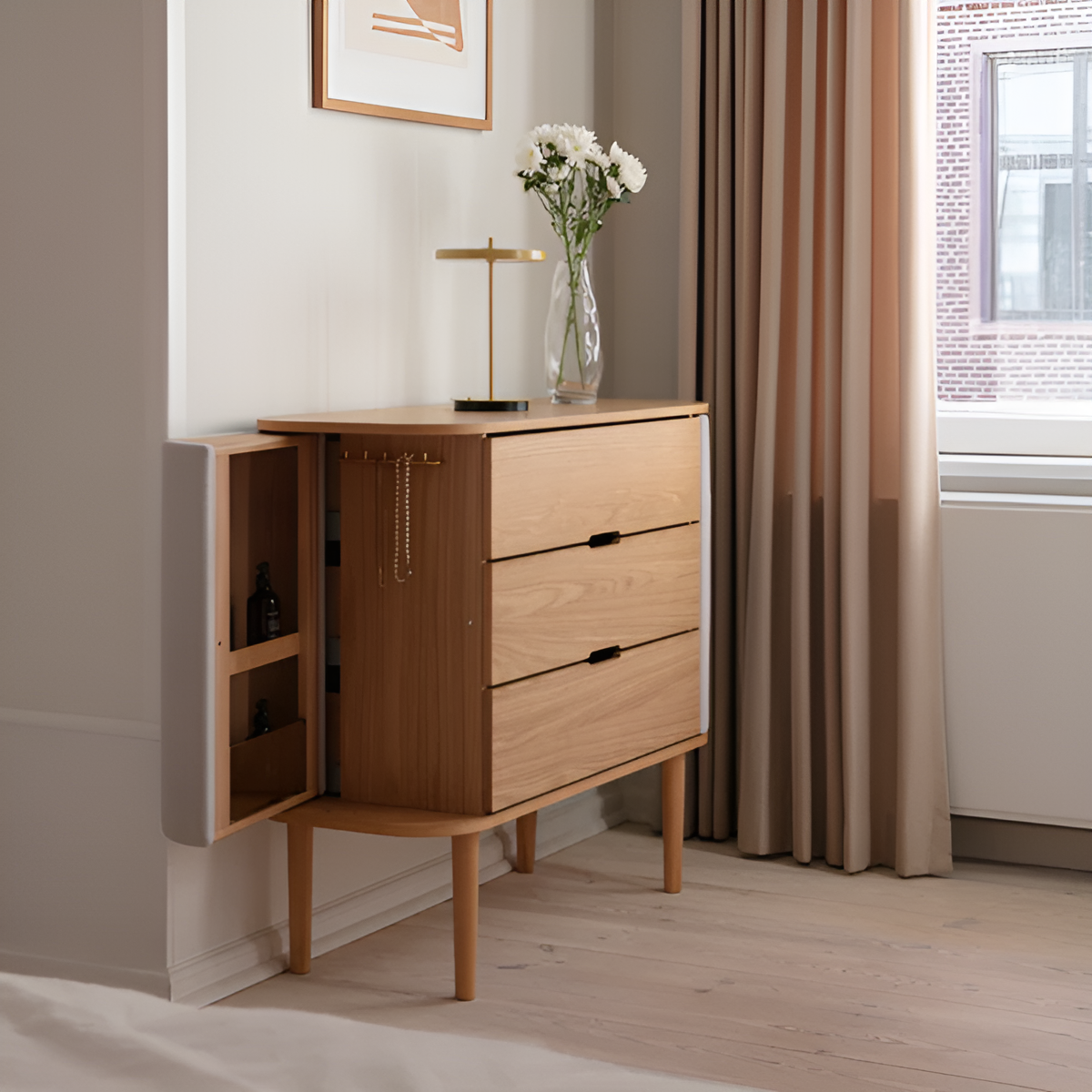 TREASURES cabinet in caramel with an oak base