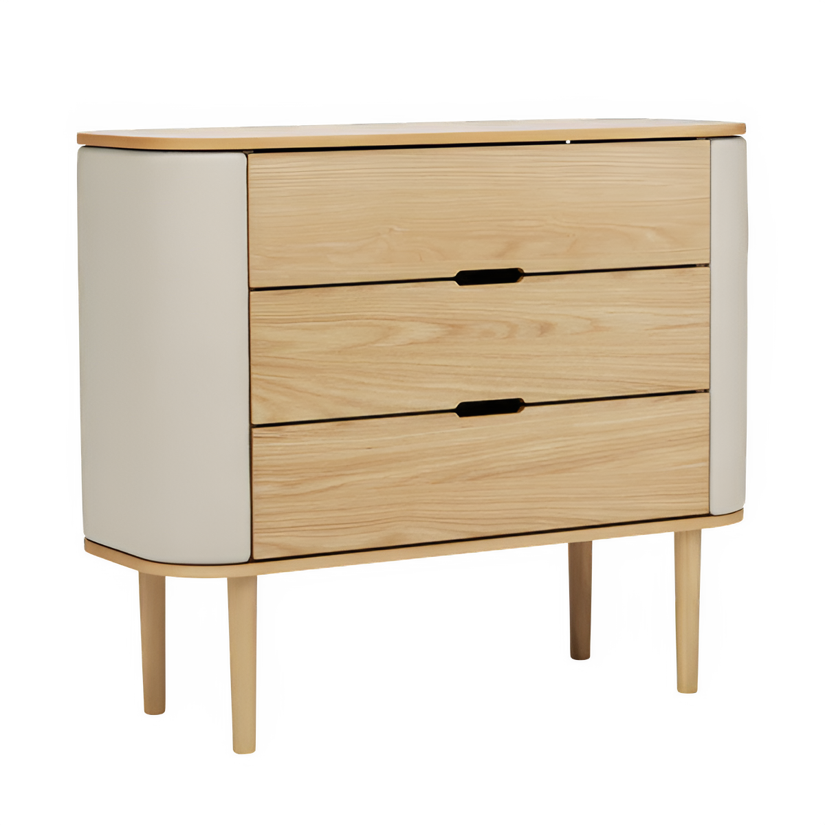Schrank TREASURES sandfarben mit Eichenbasis