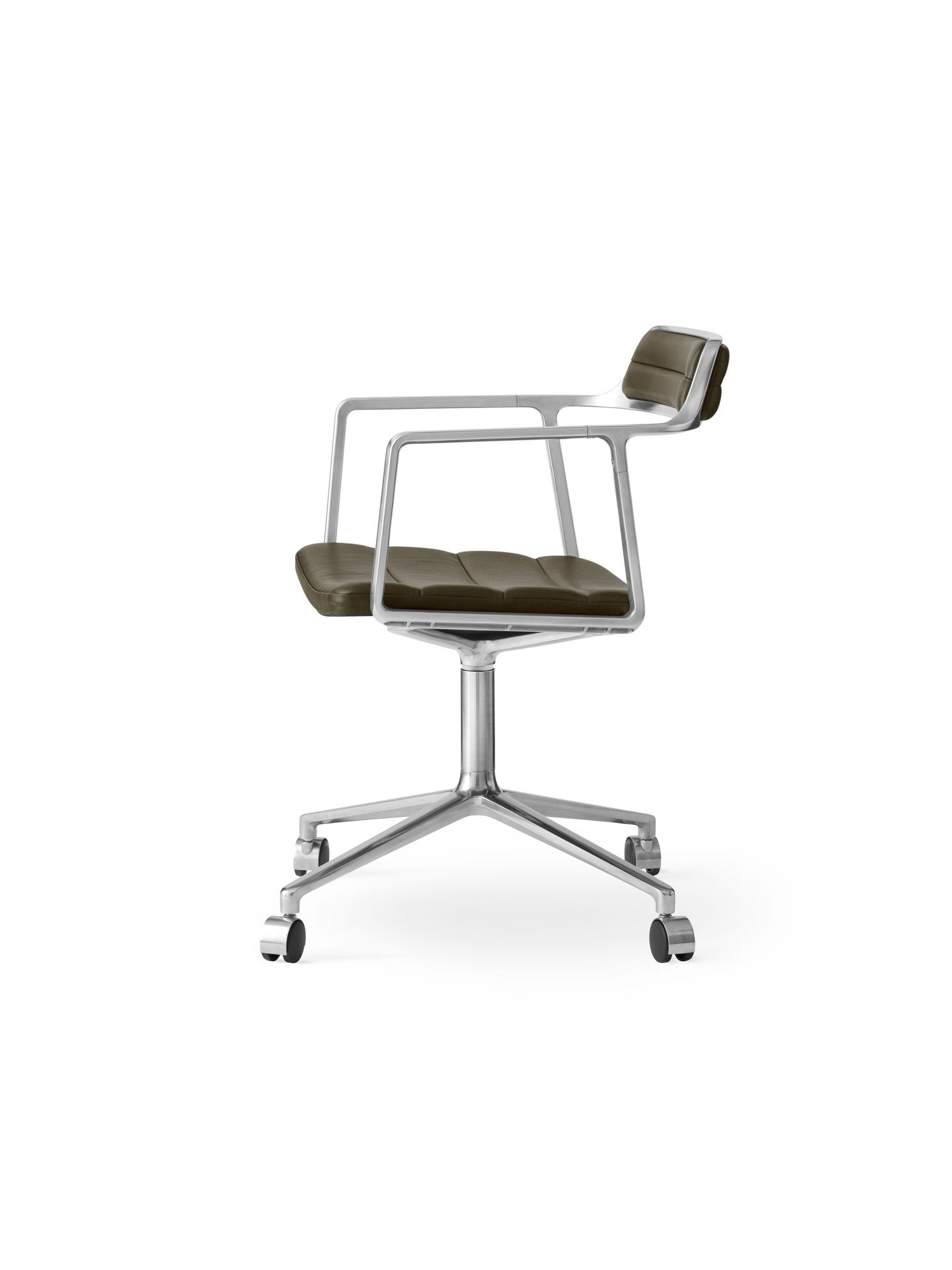 Office Chair 452 Green Leather with Metal Base