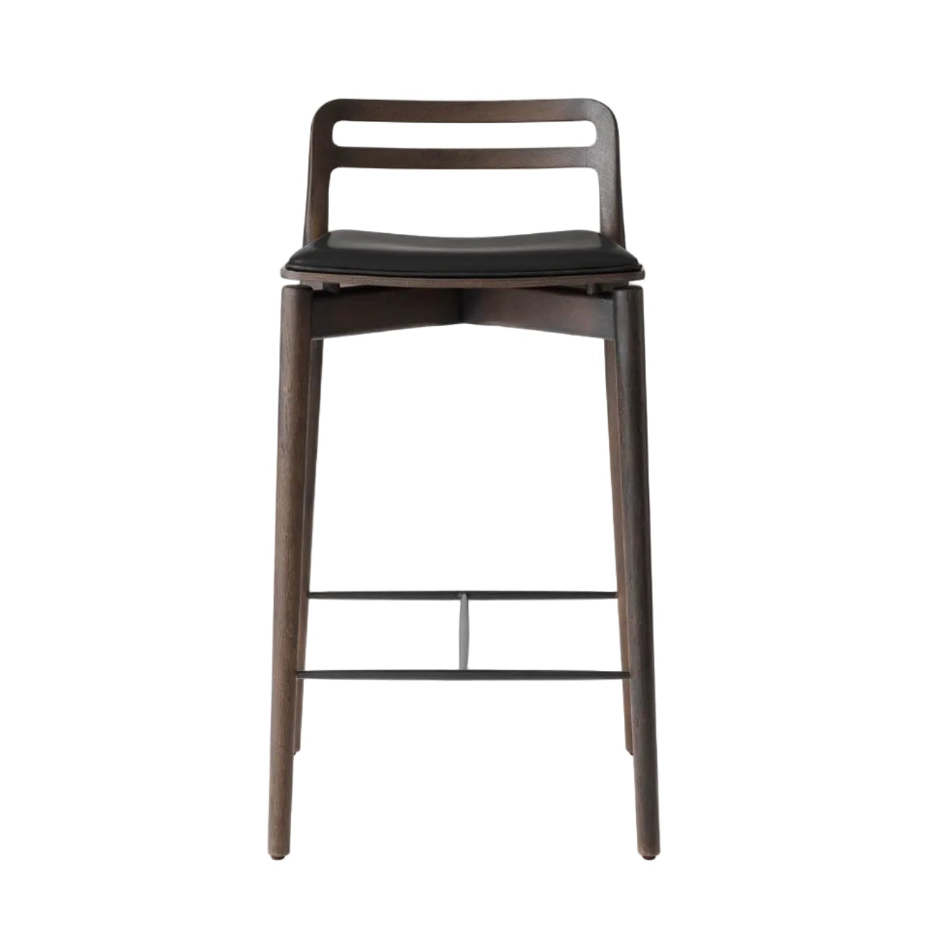 CABIN Stool black leather with dark oak base