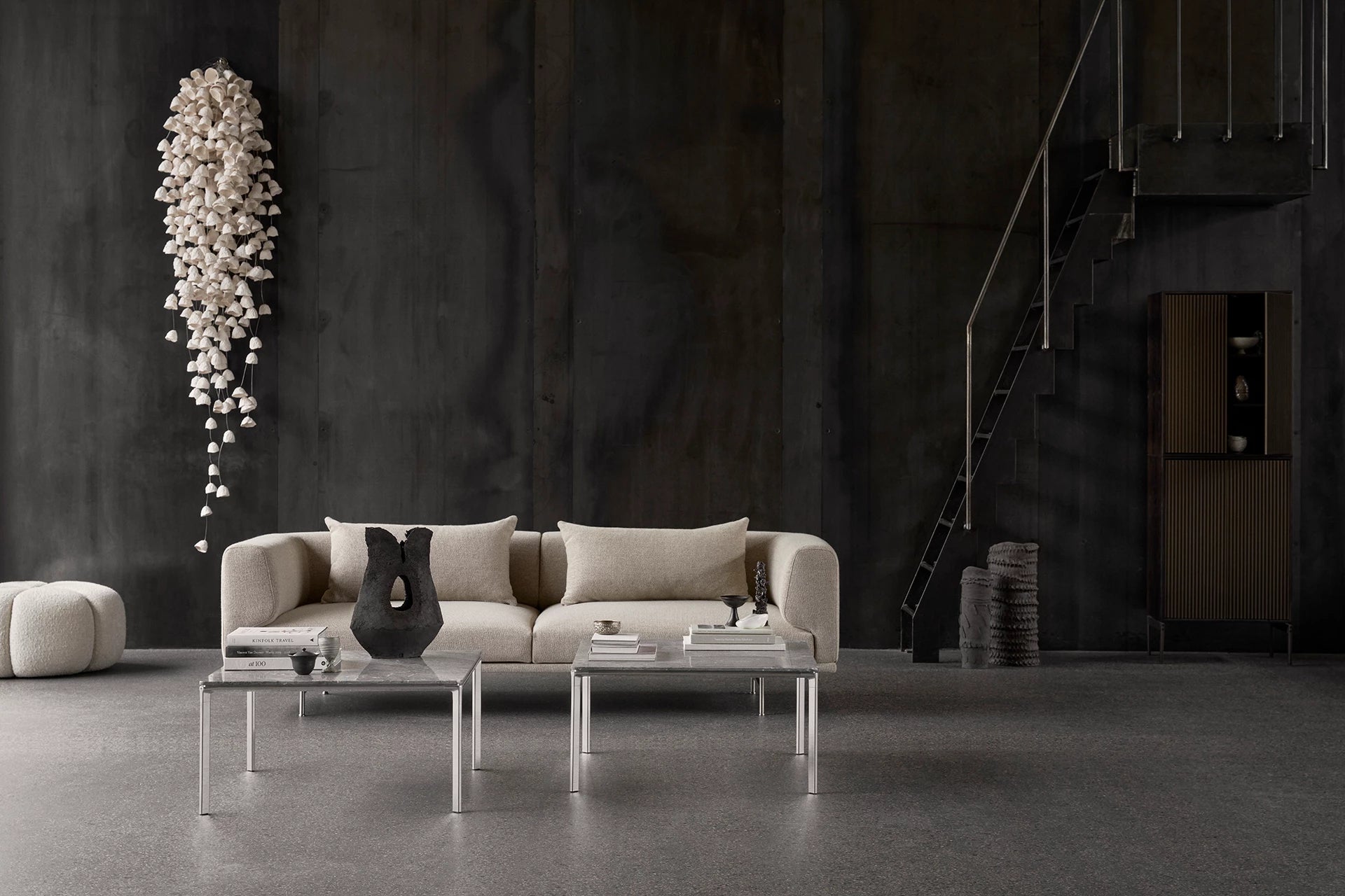 Sofa 3-Sitzer CHIMNEY graue Brook-Stoff mit schwarzem Gestell