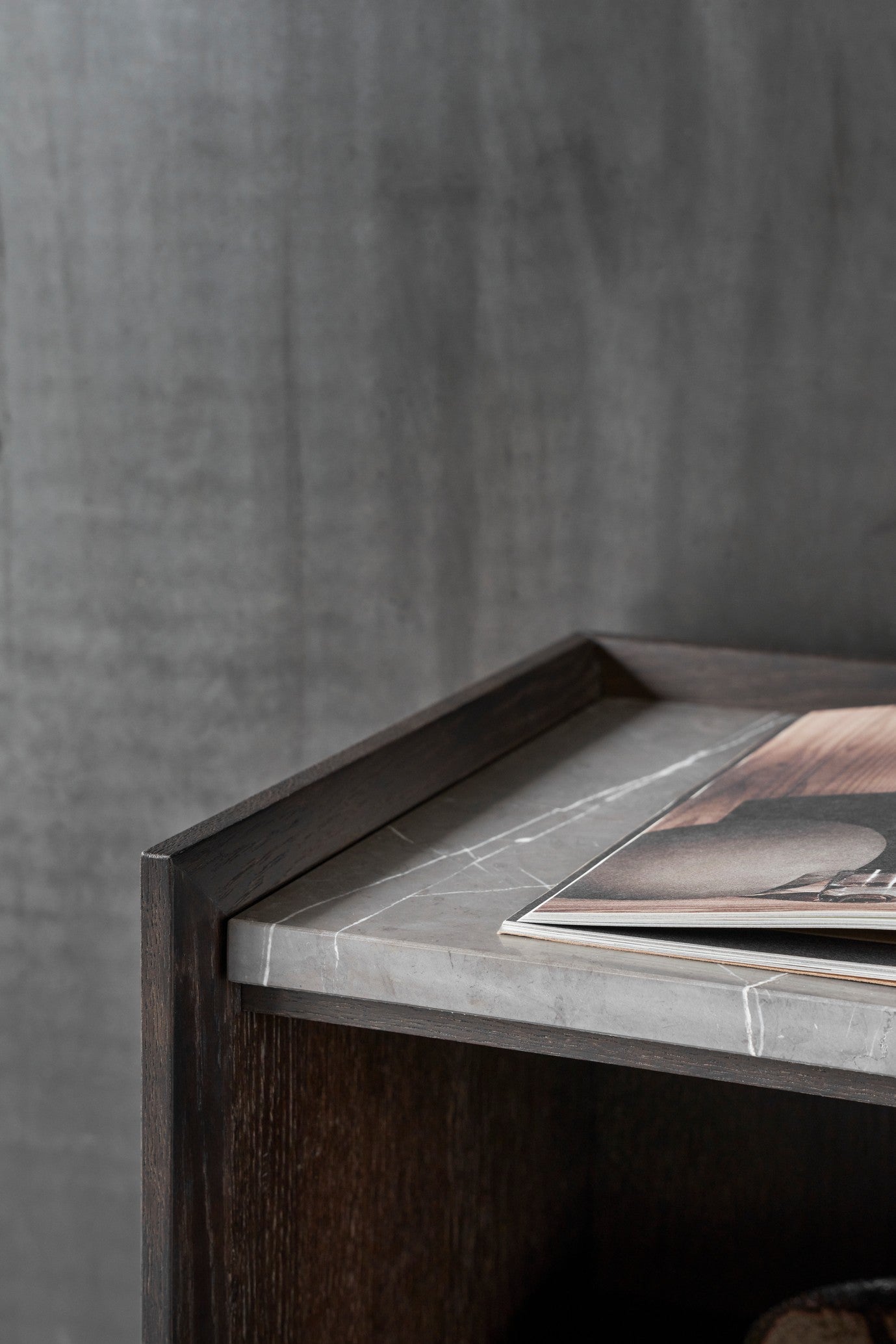 H5 Wall-Mounted Cabinet Dark Oak Veneer with Gray Marble Top