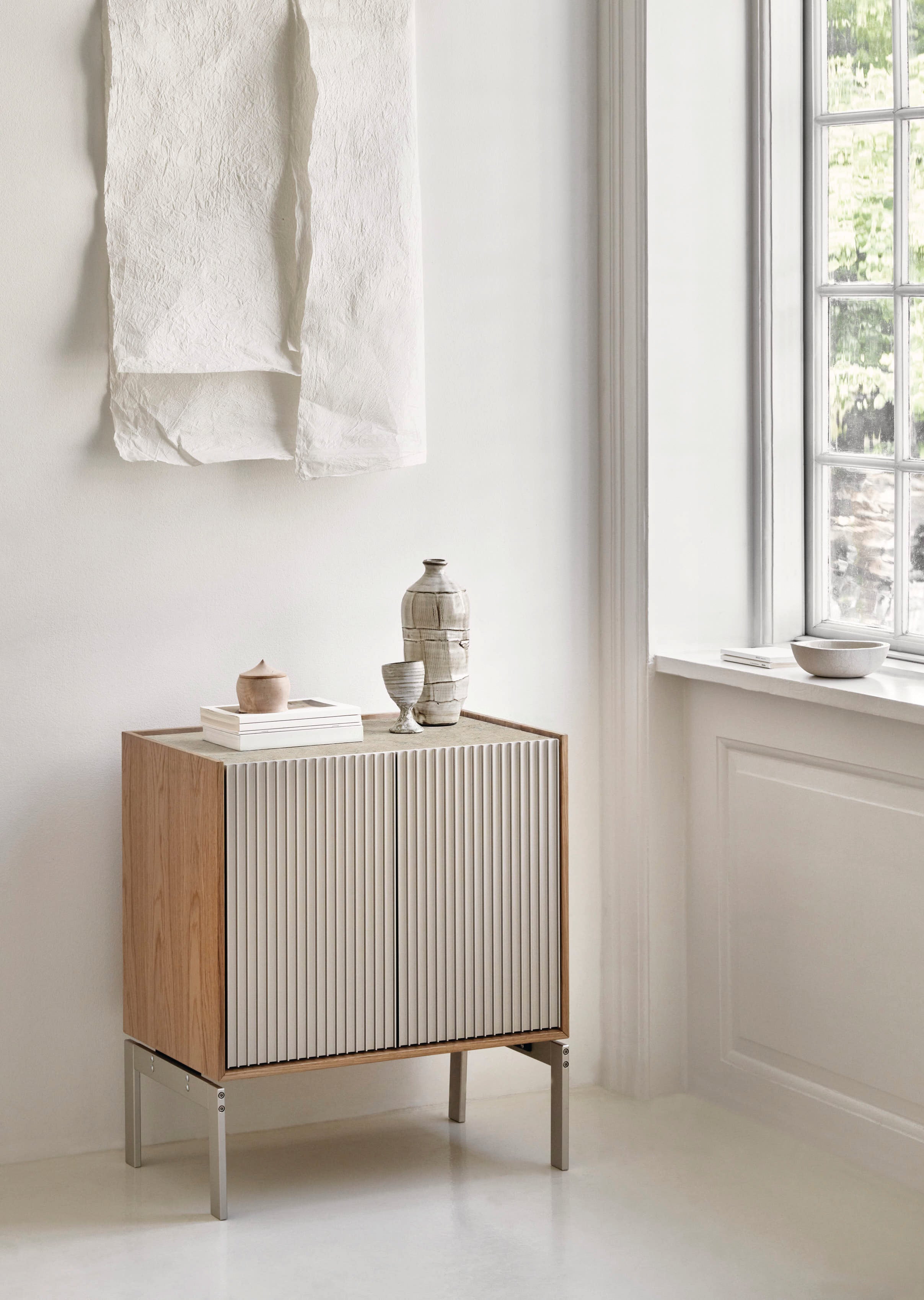 H2 Oak Veneer Cabinet with Gray Marble Top