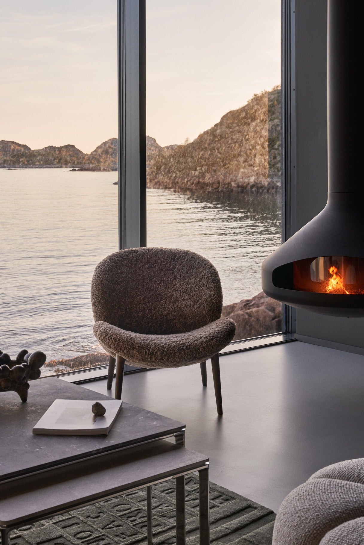 Lodge Armchair in Brown Sheepskin with Dark Oak Base