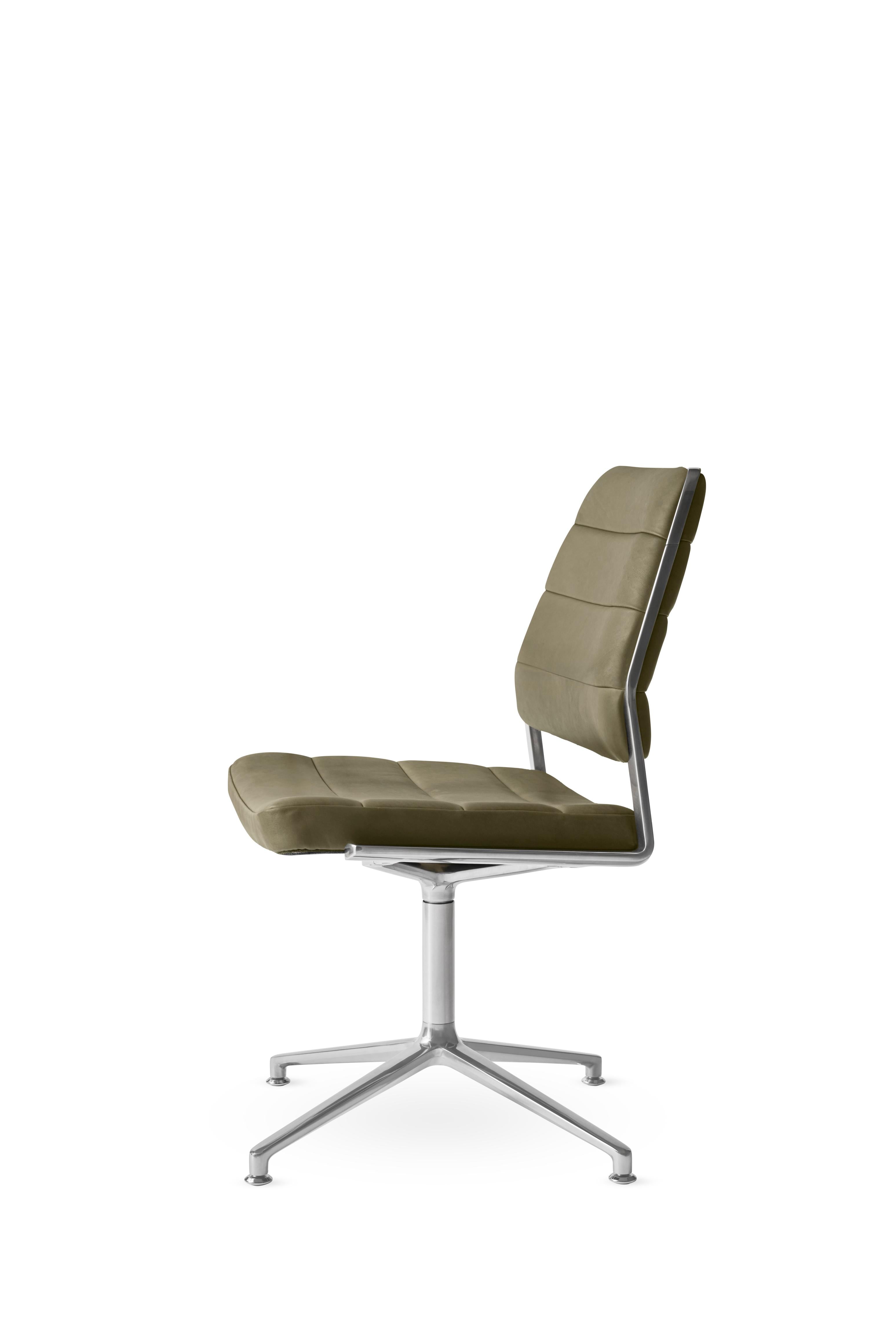 Bürostuhl 454 in grünem Leder mit Metallbasis