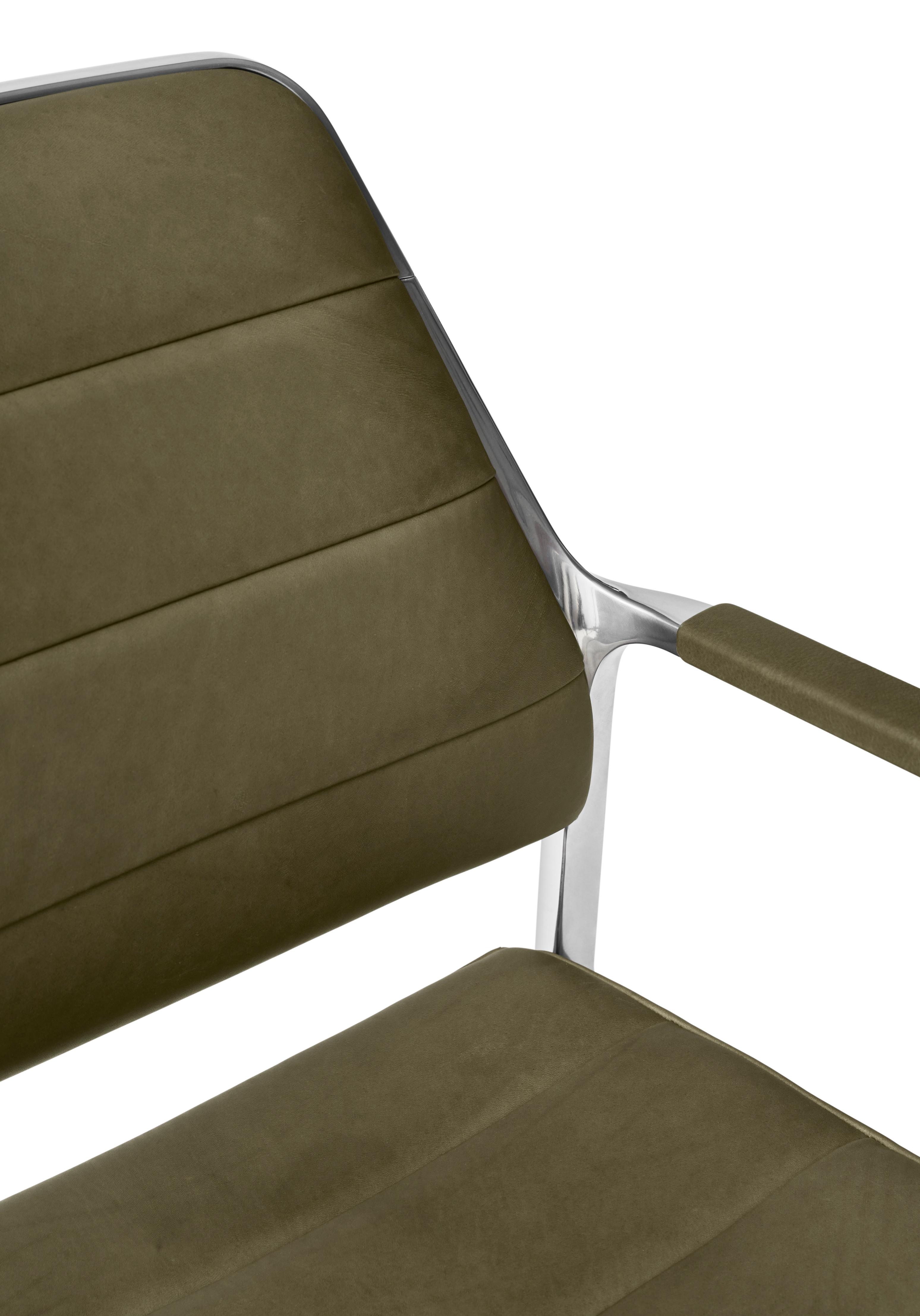 Bürostuhl 455+ mit grünem Leder und Metallbasis