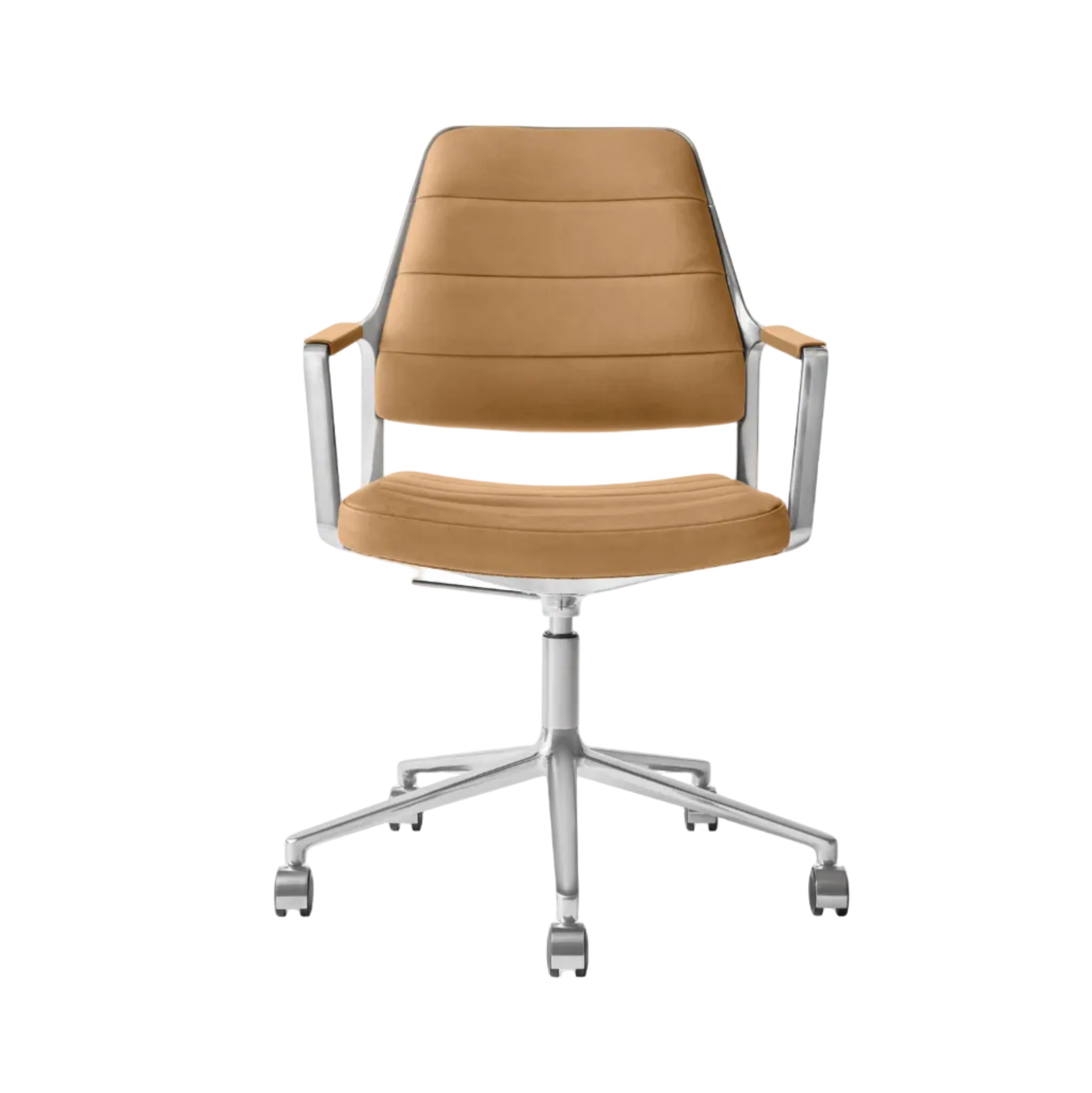Bürostuhl 455+ aus karamelbraunem Leder mit Metallbasis