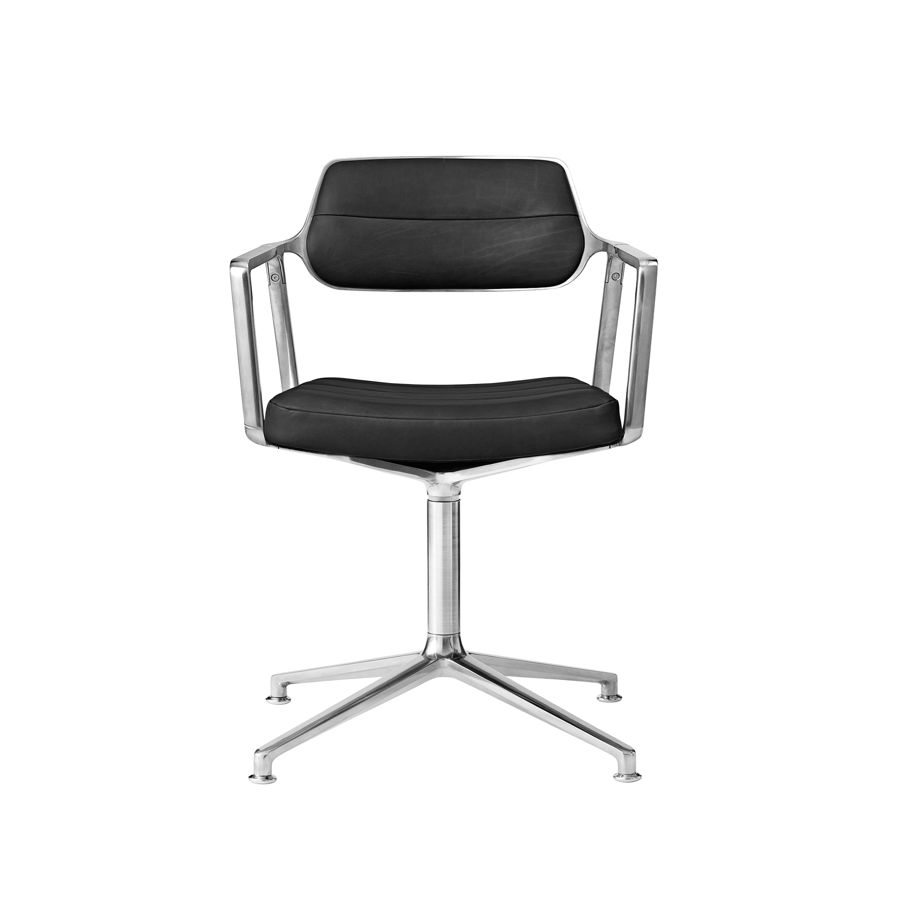Bürostuhl 453 schwarze Leder mit Metallbasis