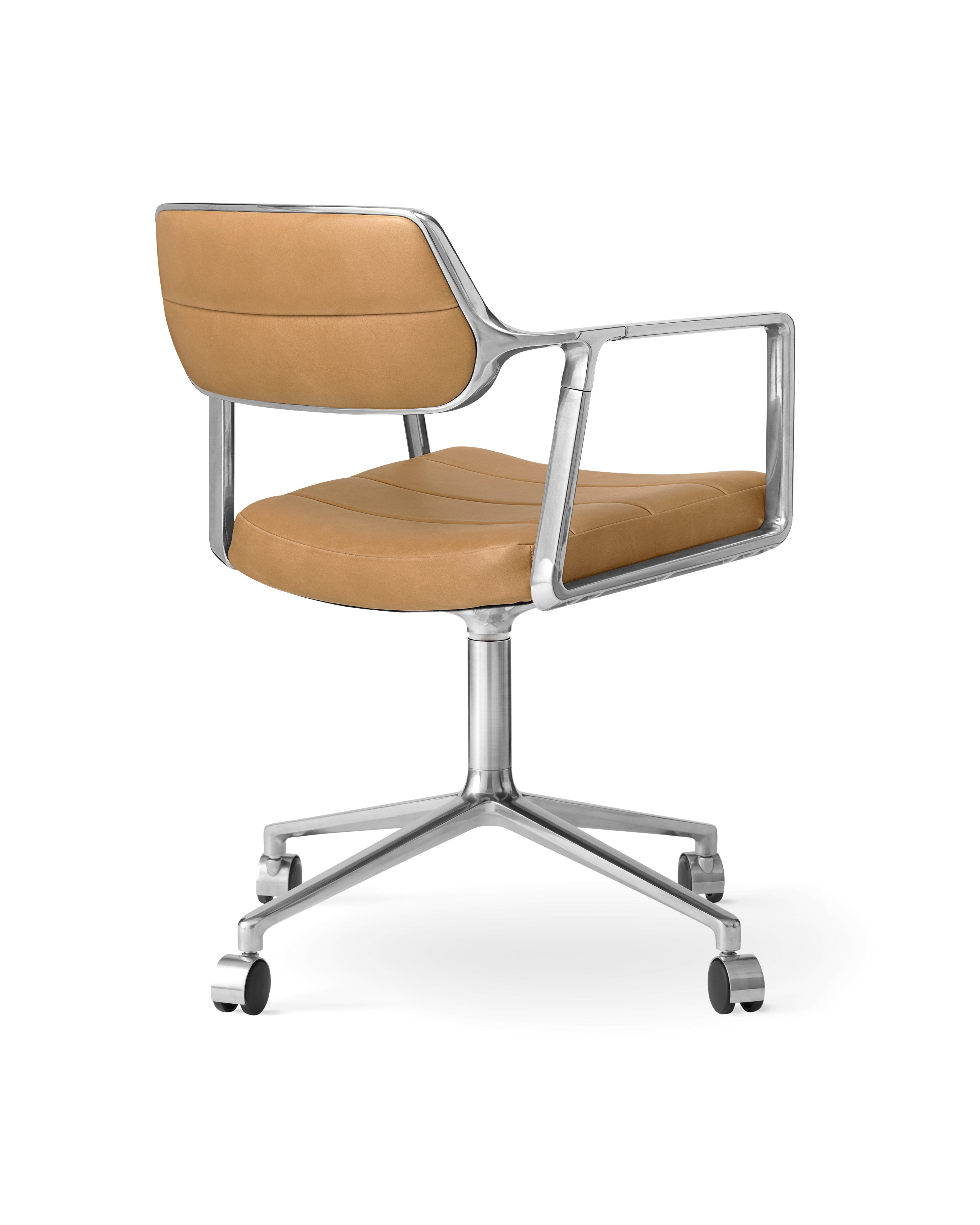 Bürostuhl 453 karamelbraunes Leder mit Metallbasis