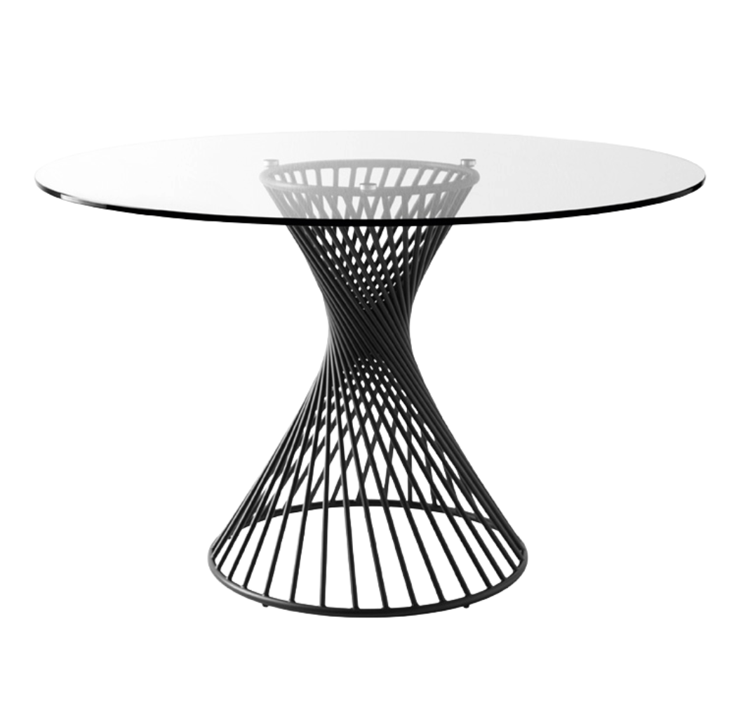 VORTEX Round Table with Glass Top and Black Base