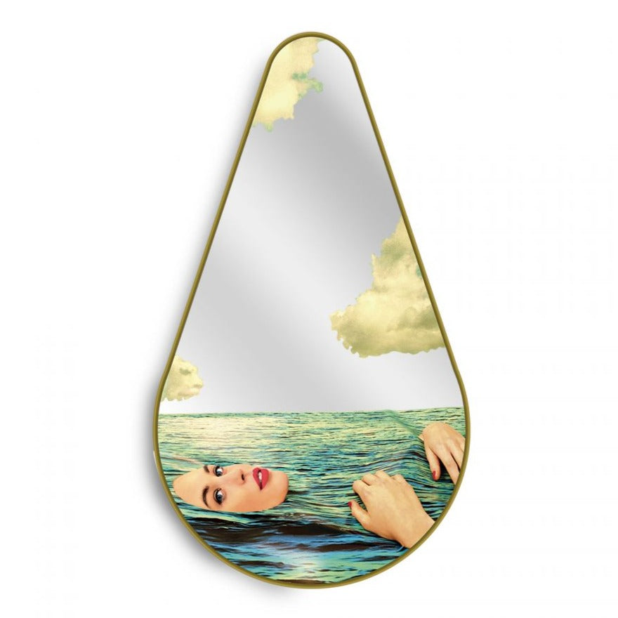 SEA GIRL tropfenförmiger Spiegel mit Goldrahmen