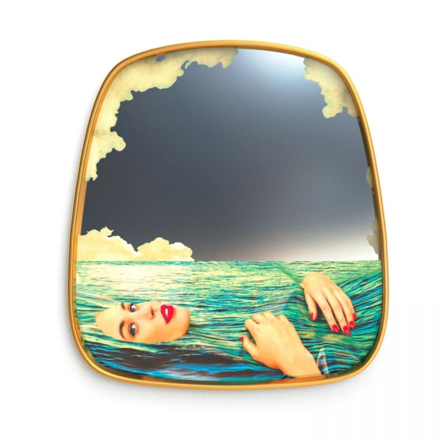 SEA GIRL dekorativer Spiegel mit goldenem Rahmen