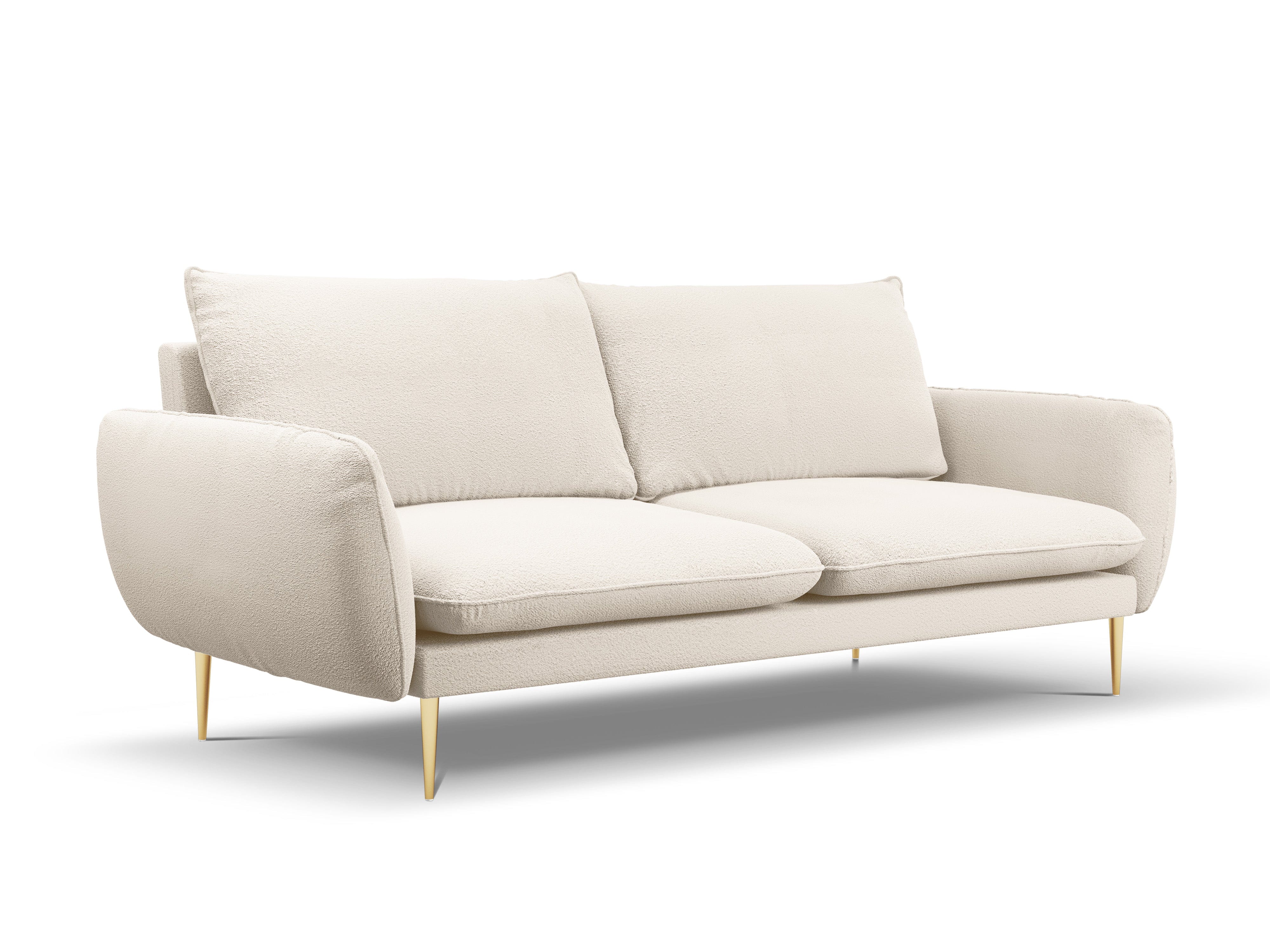 Sofa aus Bouclé-Stoff, 4-Sitzer, VIENNA, Beige, mit goldenem Untergestell