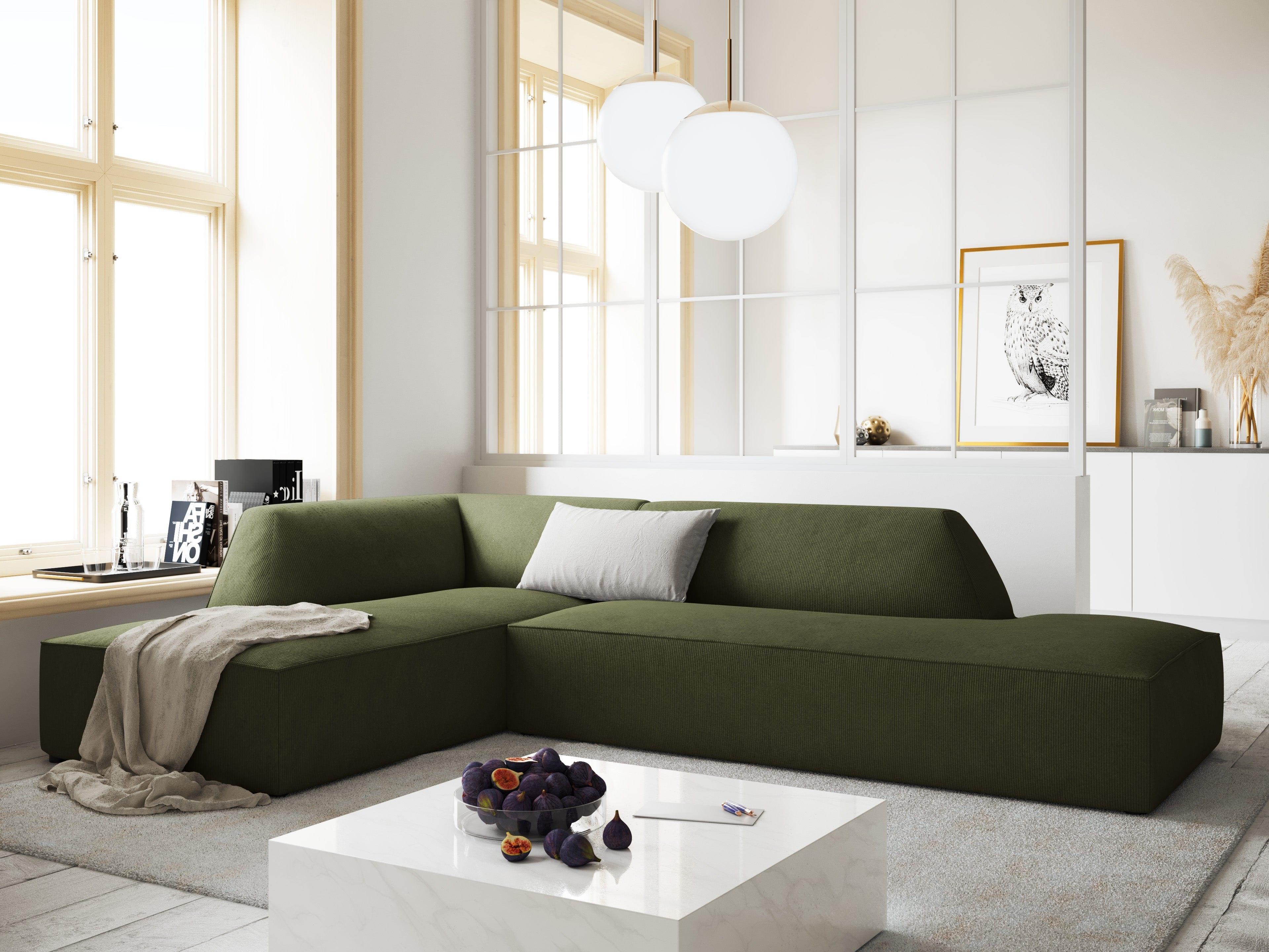 Sofa narożna sztruksowa lewostronna RUBY zielony Micadoni Eye on Design