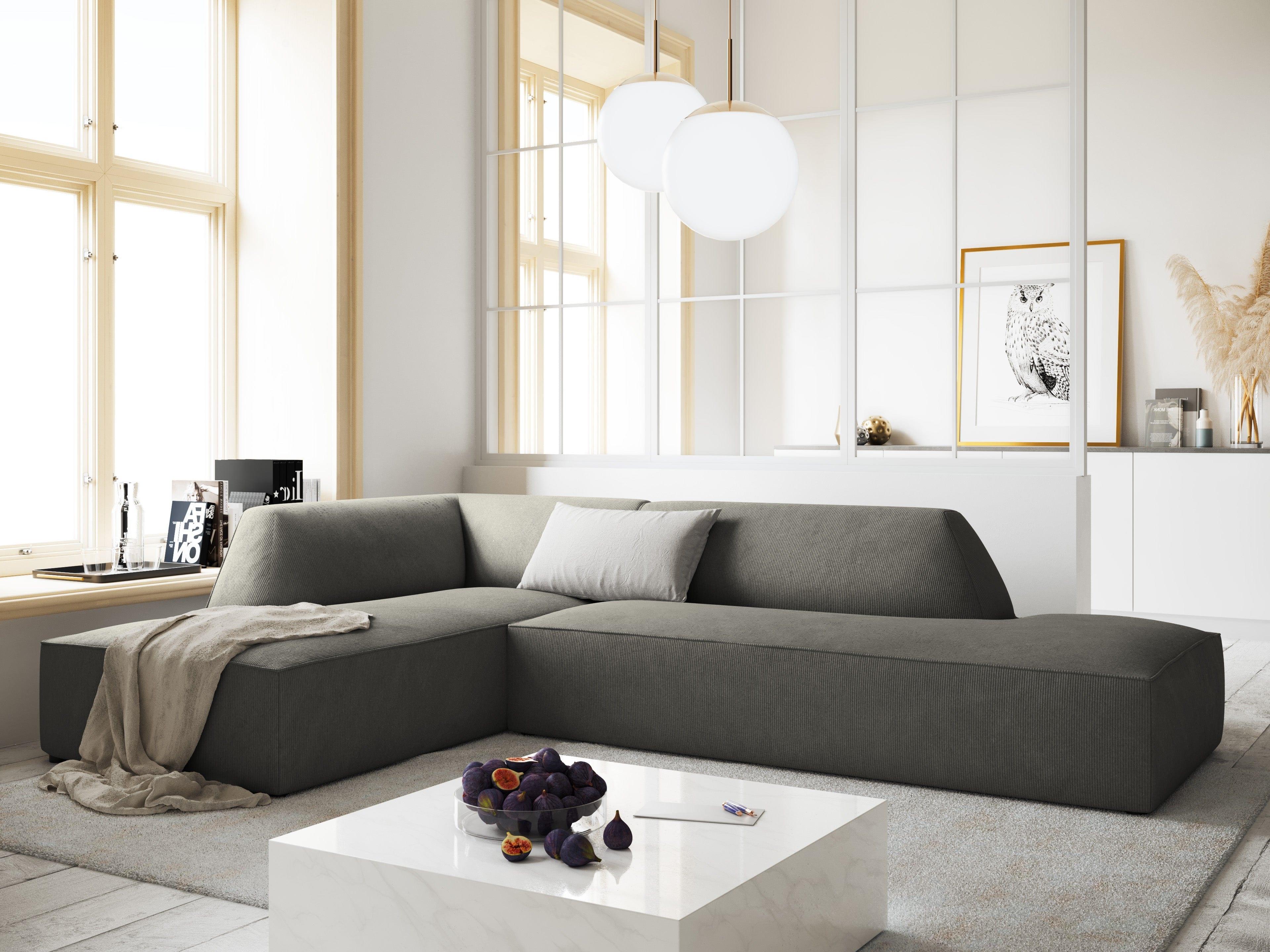 Sofa narożna sztruksowa lewostronna RUBY jasnoszary Micadoni Eye on Design