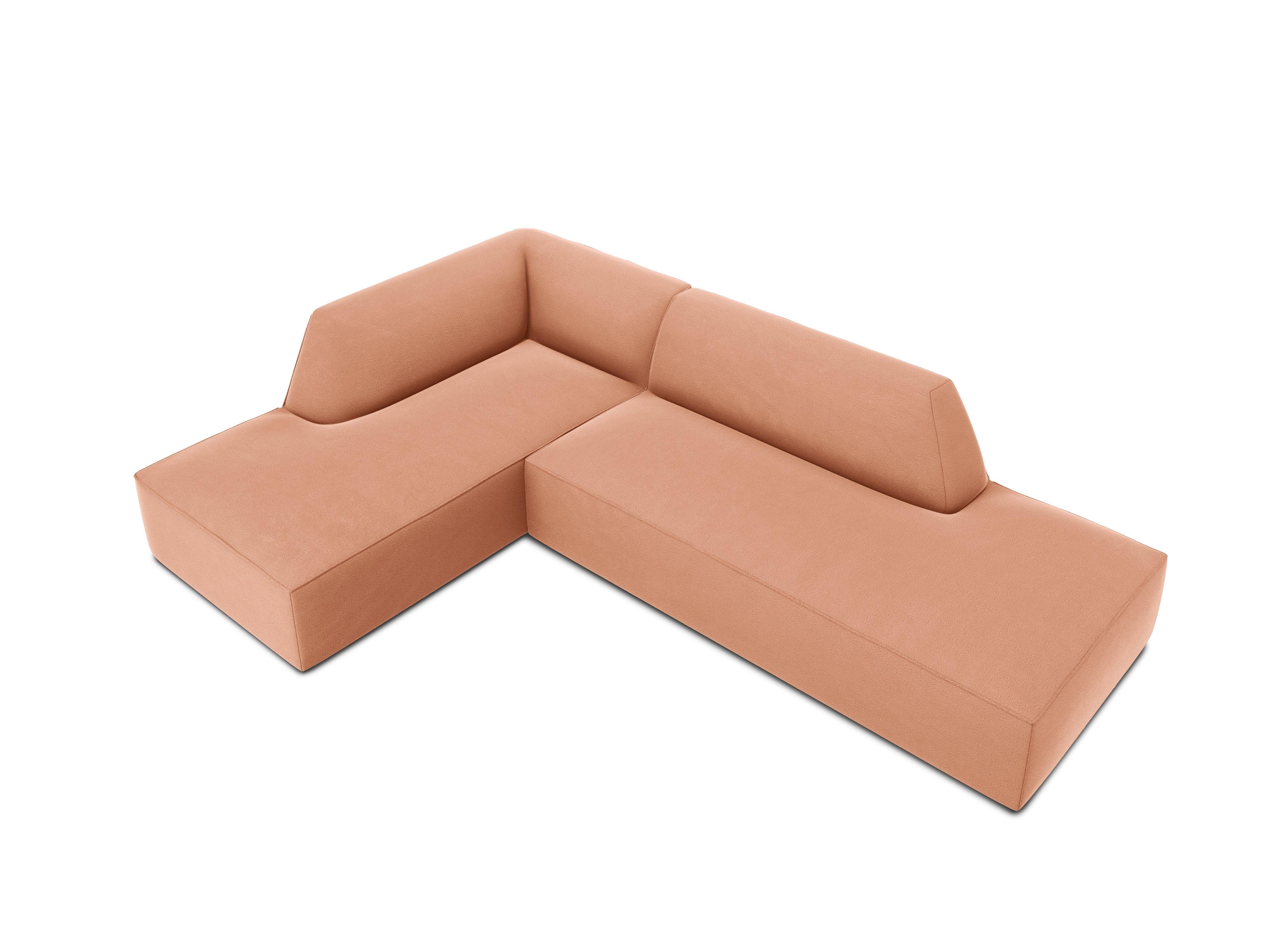 Sofa narożna aksamitna lewostronna RUBY łososiowy Micadoni Eye on Design