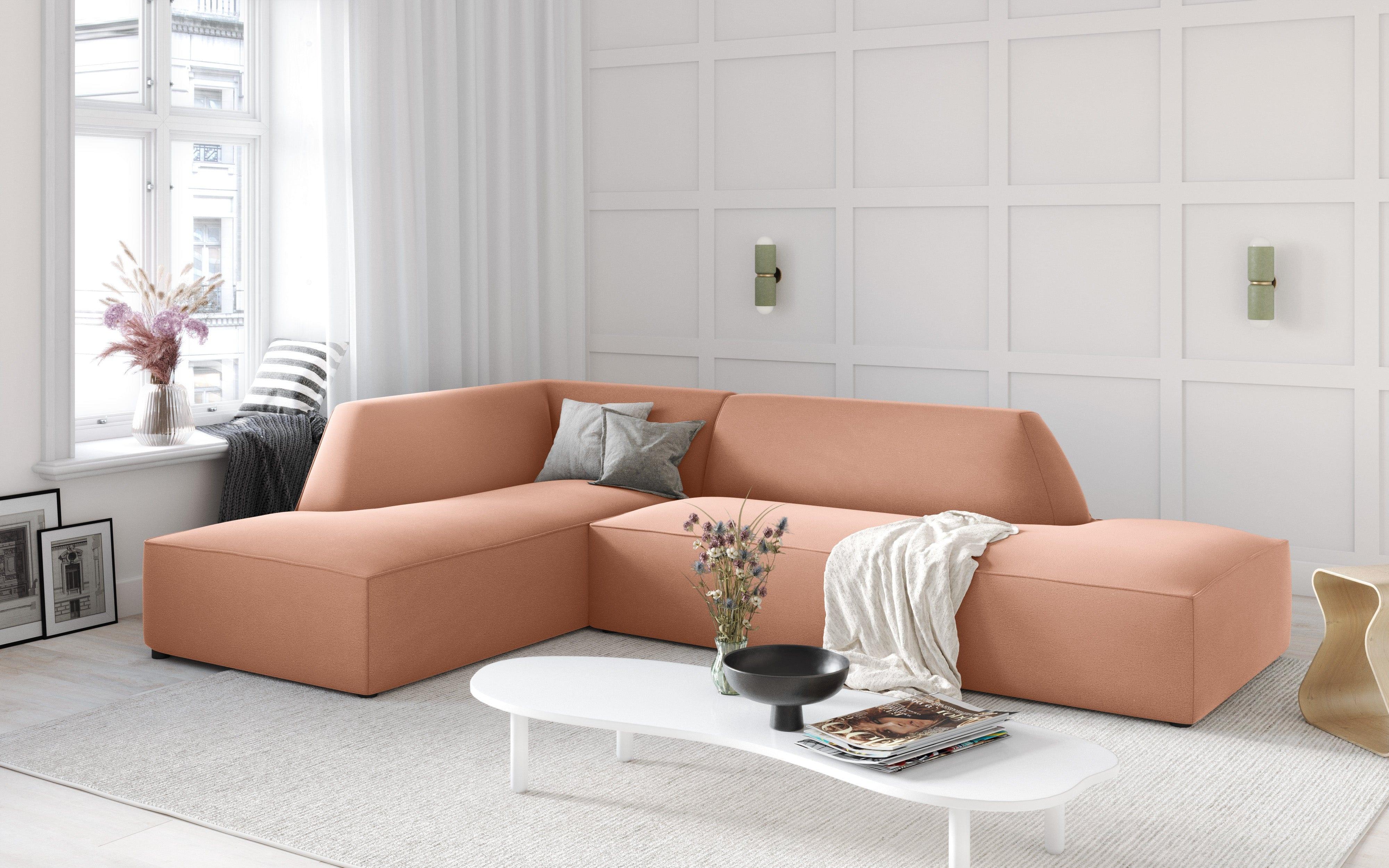Sofa narożna aksamitna lewostronna RUBY łososiowy Micadoni Eye on Design