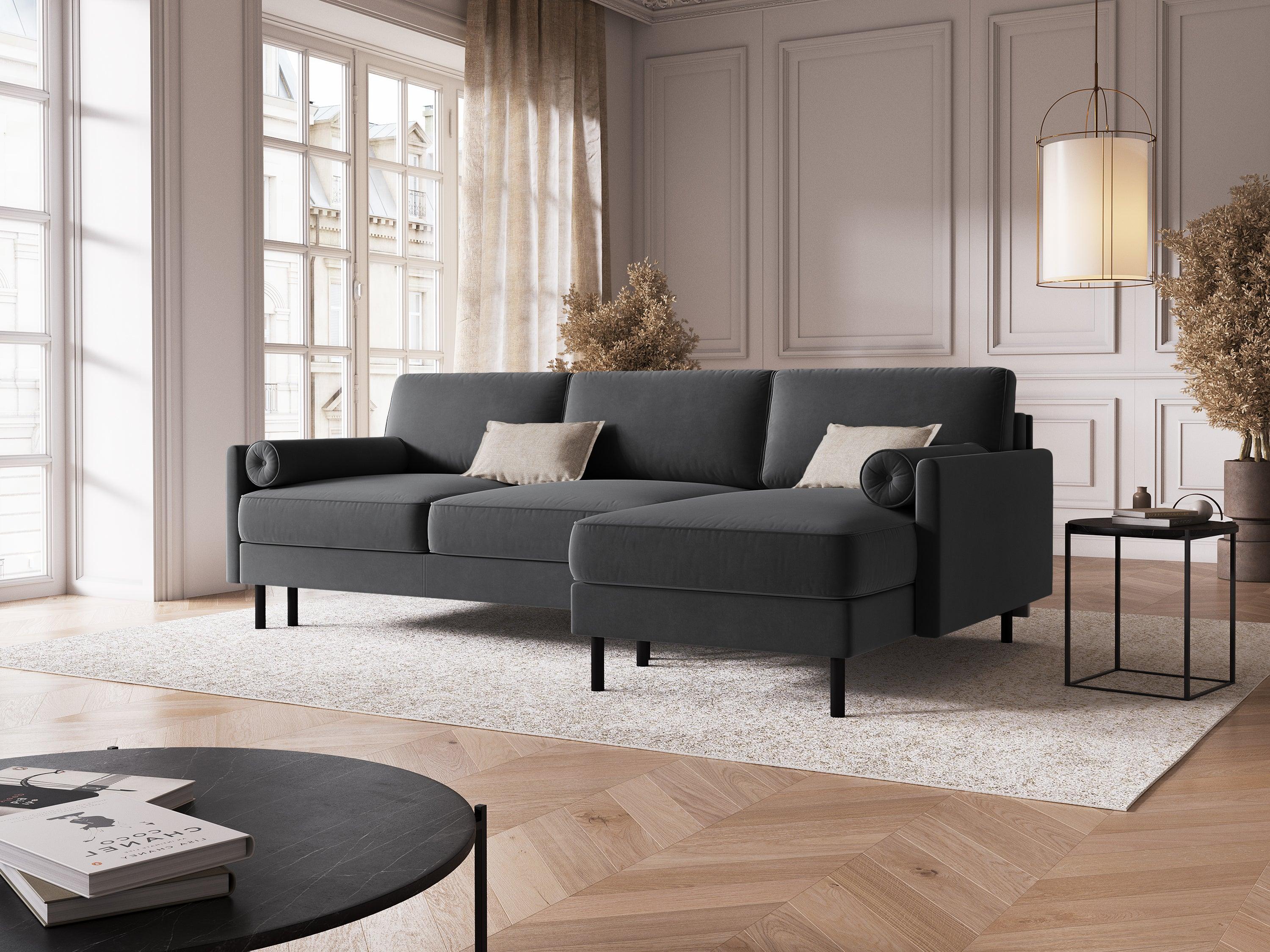 Narożnik aksamitny prawostronny z funkcją spania SCOTT ciemnoszary Micadoni Eye on Design