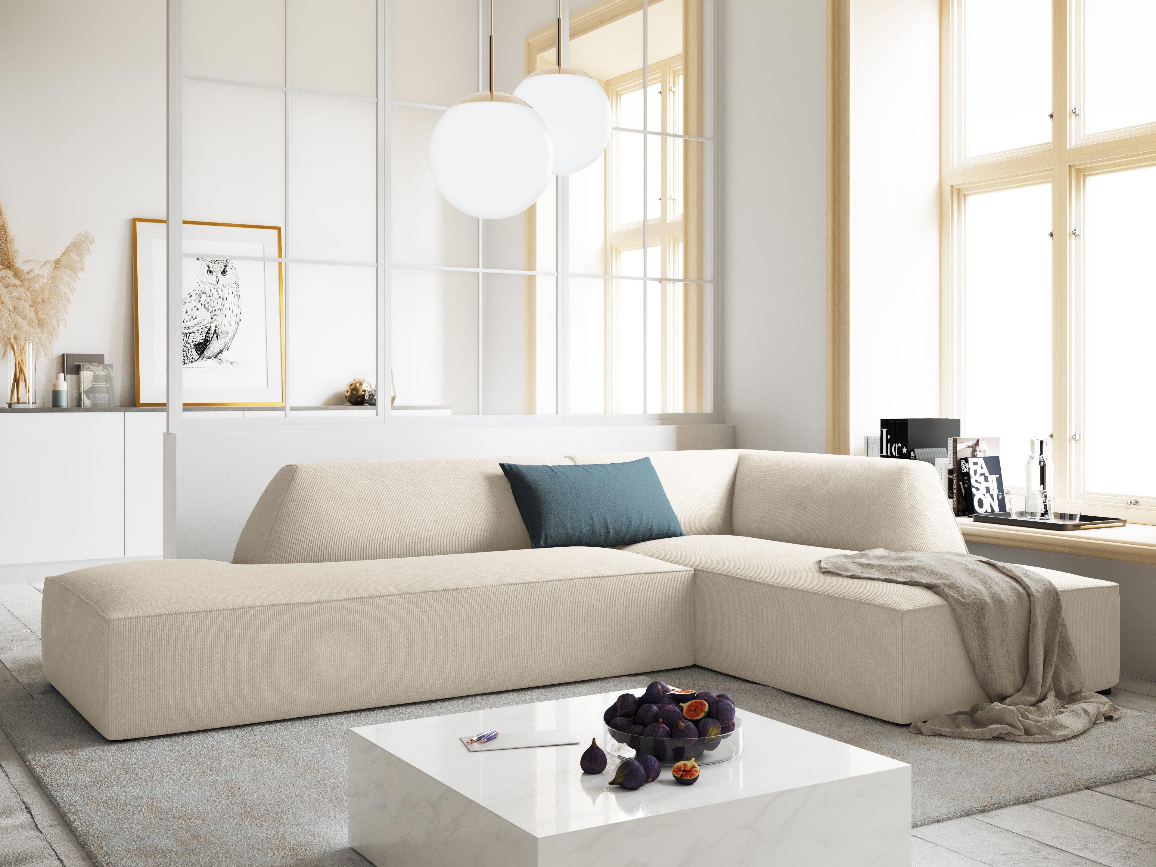 Sofa narożna sztruksowa prawostronny RUBY beżowy Micadoni Eye on Design