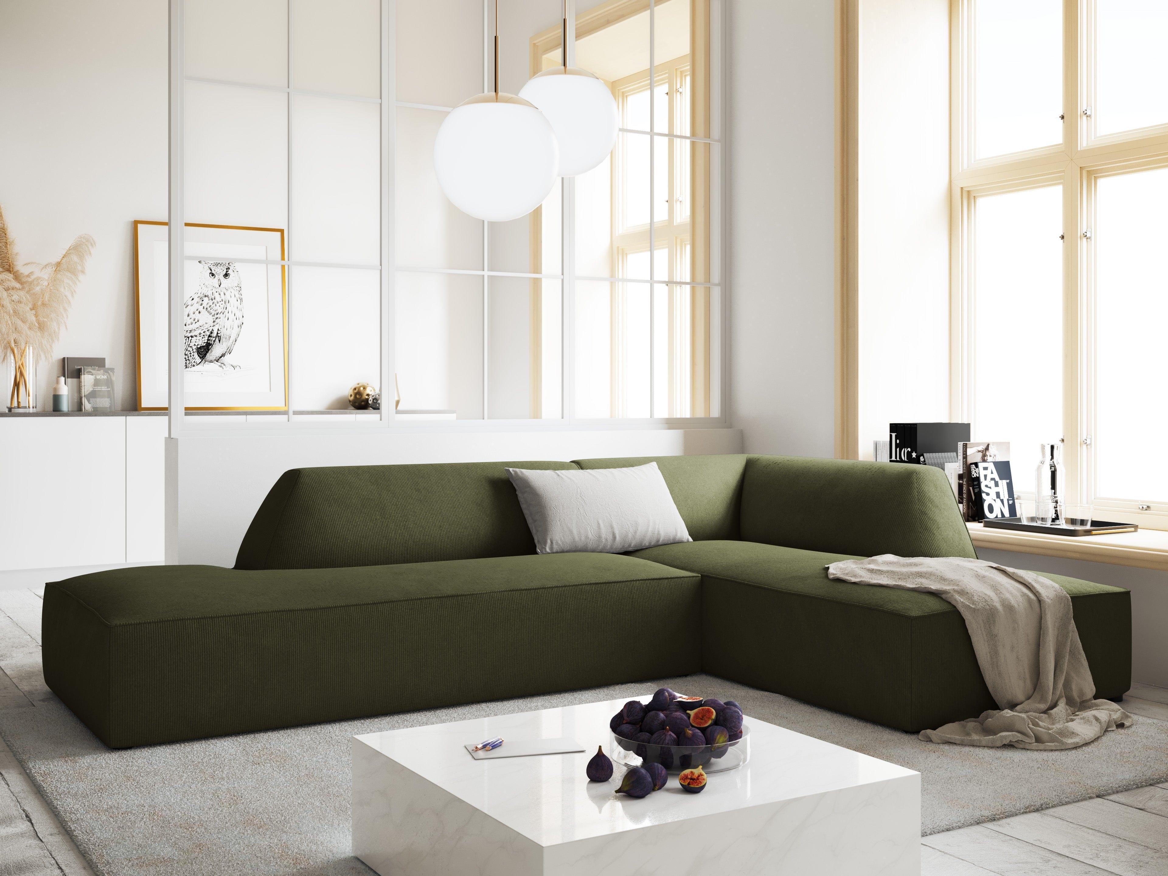 Sofa narożna sztruksowa prawostronny RUBY zielony Micadoni Eye on Design