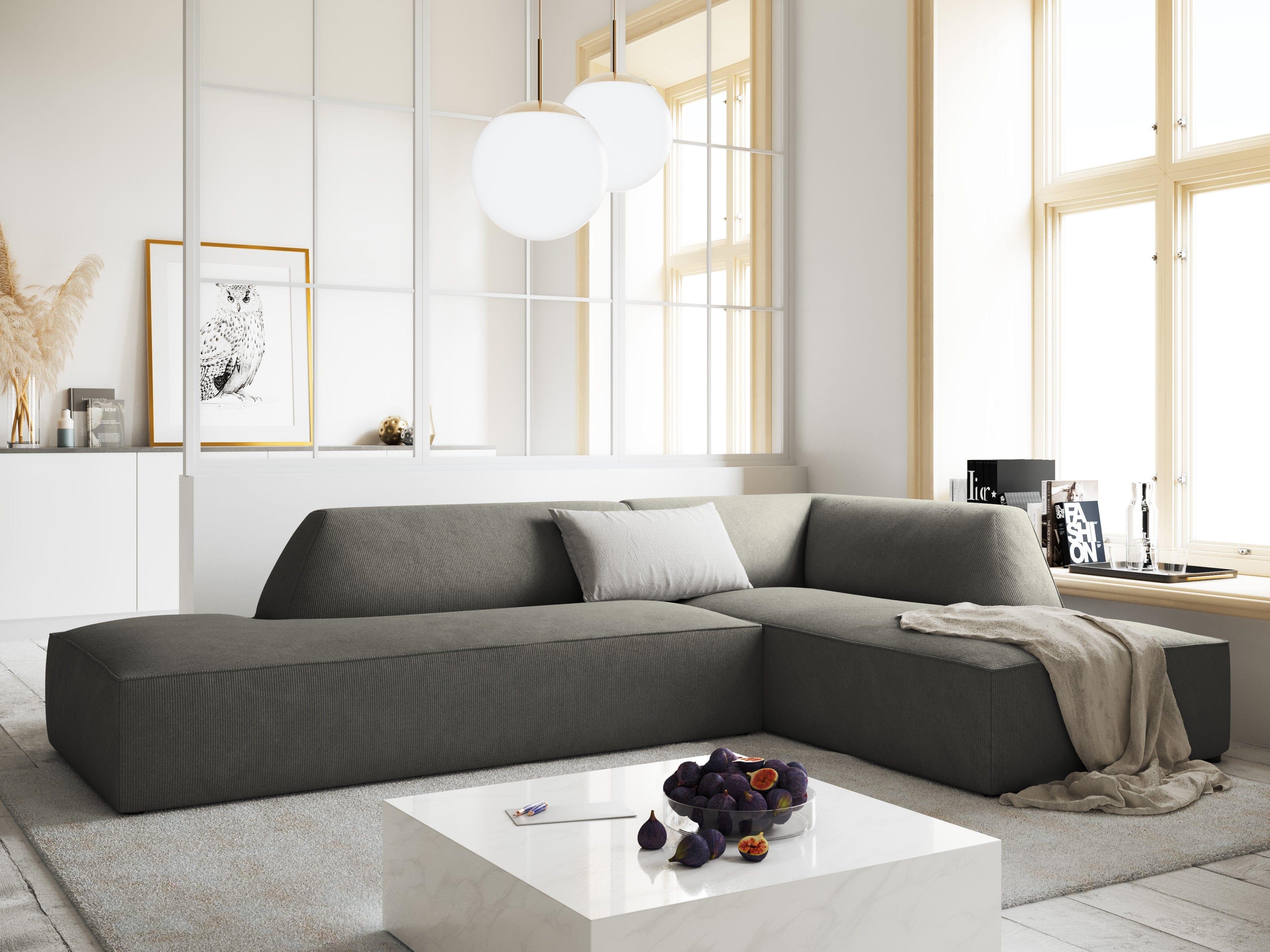 Sofa narożna sztruksowa prawostronny RUBY jasnoszary Micadoni Eye on Design
