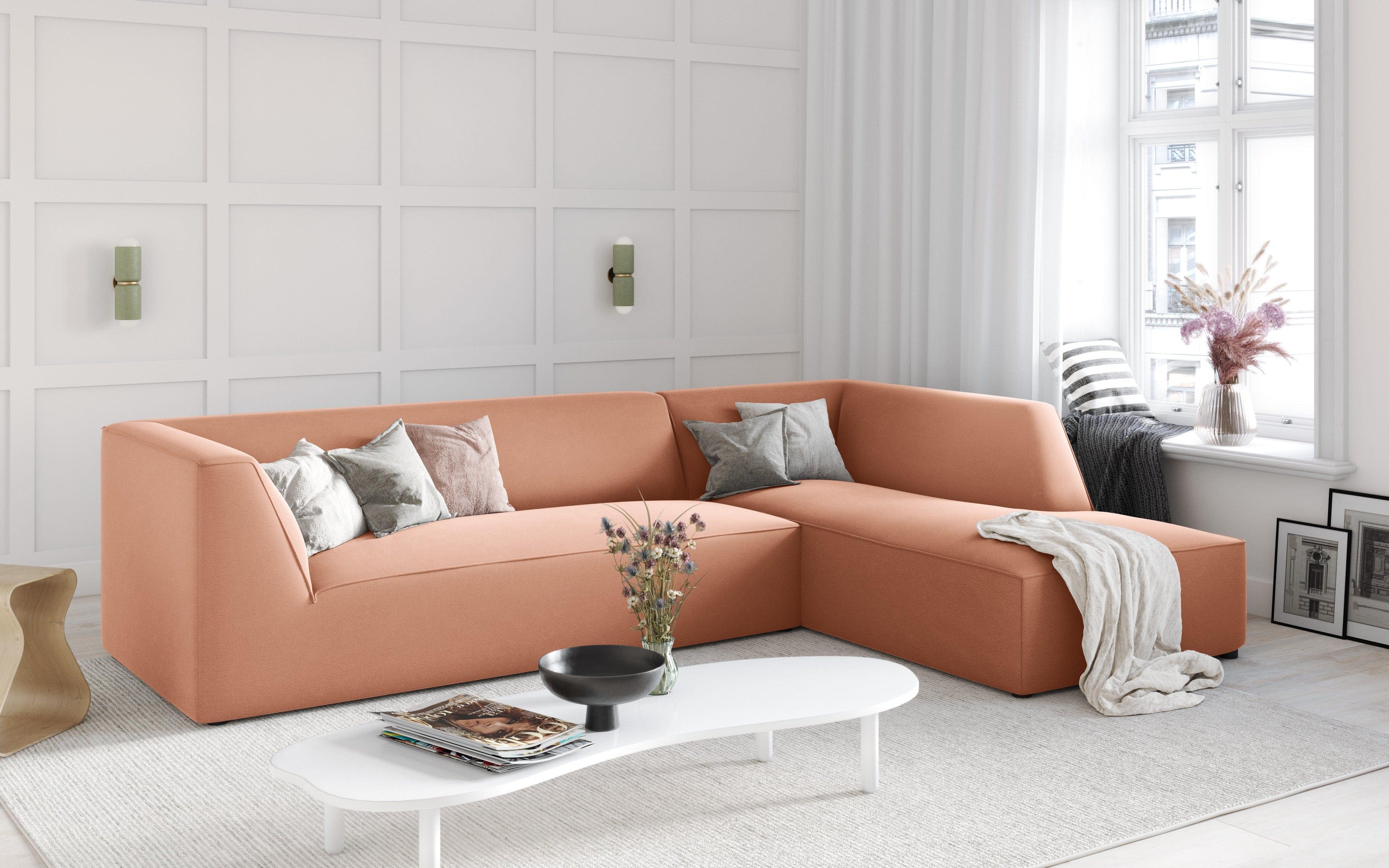 Narożnik aksamitny 4-osobowy prawostronny RUBY łososiowy Micadoni Eye on Design