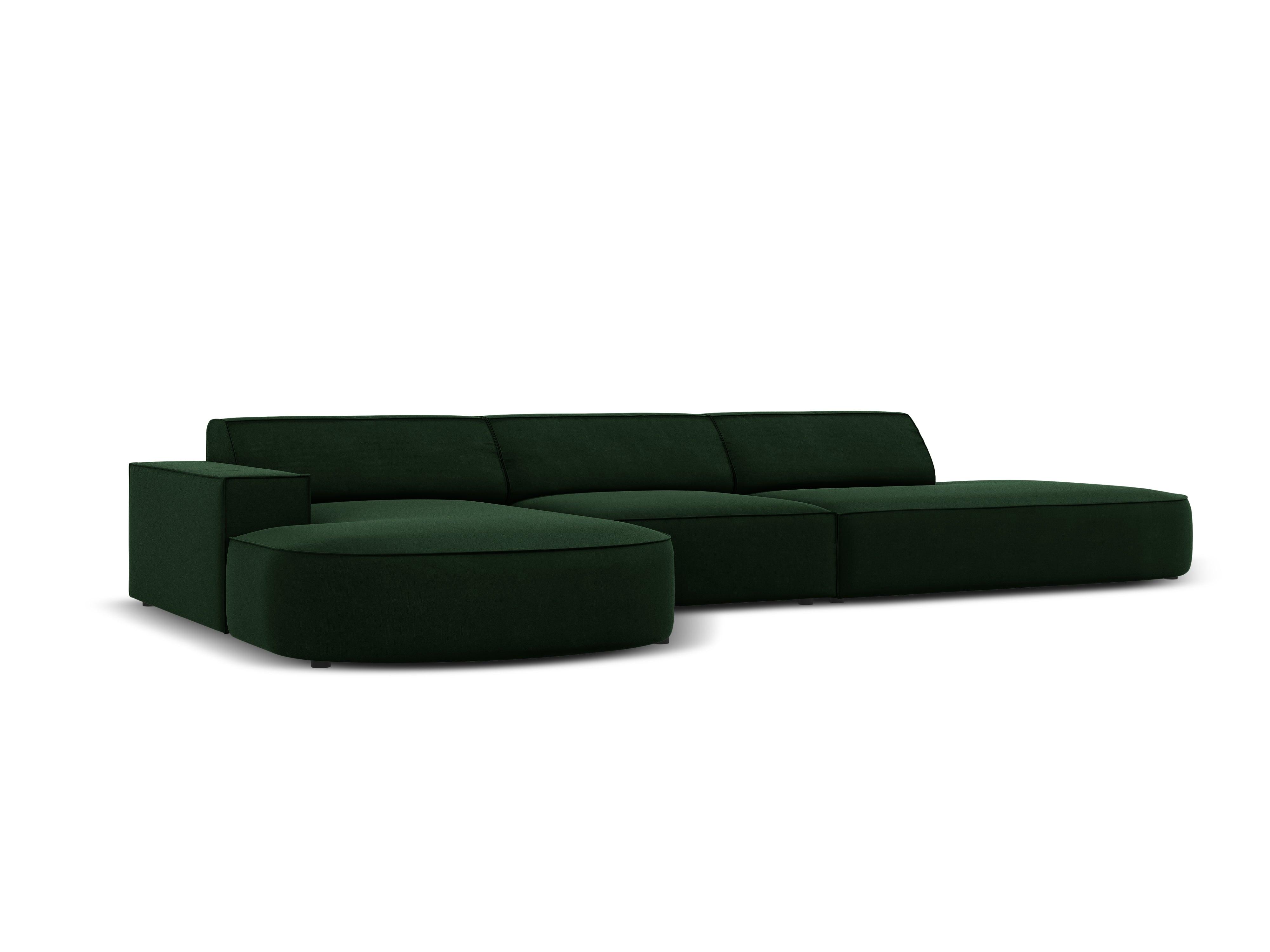 Narożnik aksamitny lewostronny 4-osobowy otwarty JODIE butelkowa zieleń Micadoni Eye on Design