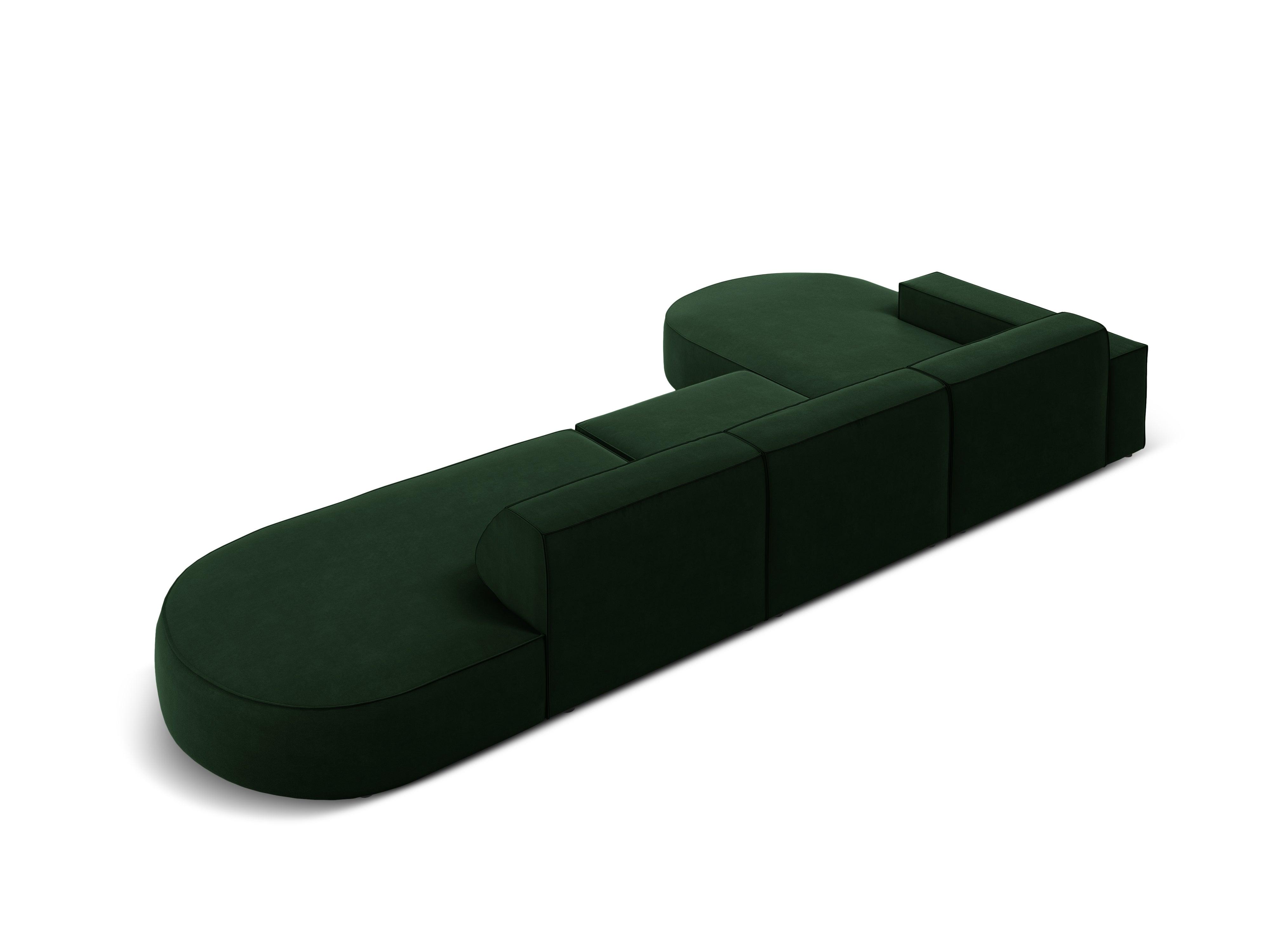Narożnik aksamitny lewostronny 4-osobowy otwarty JODIE butelkowa zieleń Micadoni Eye on Design